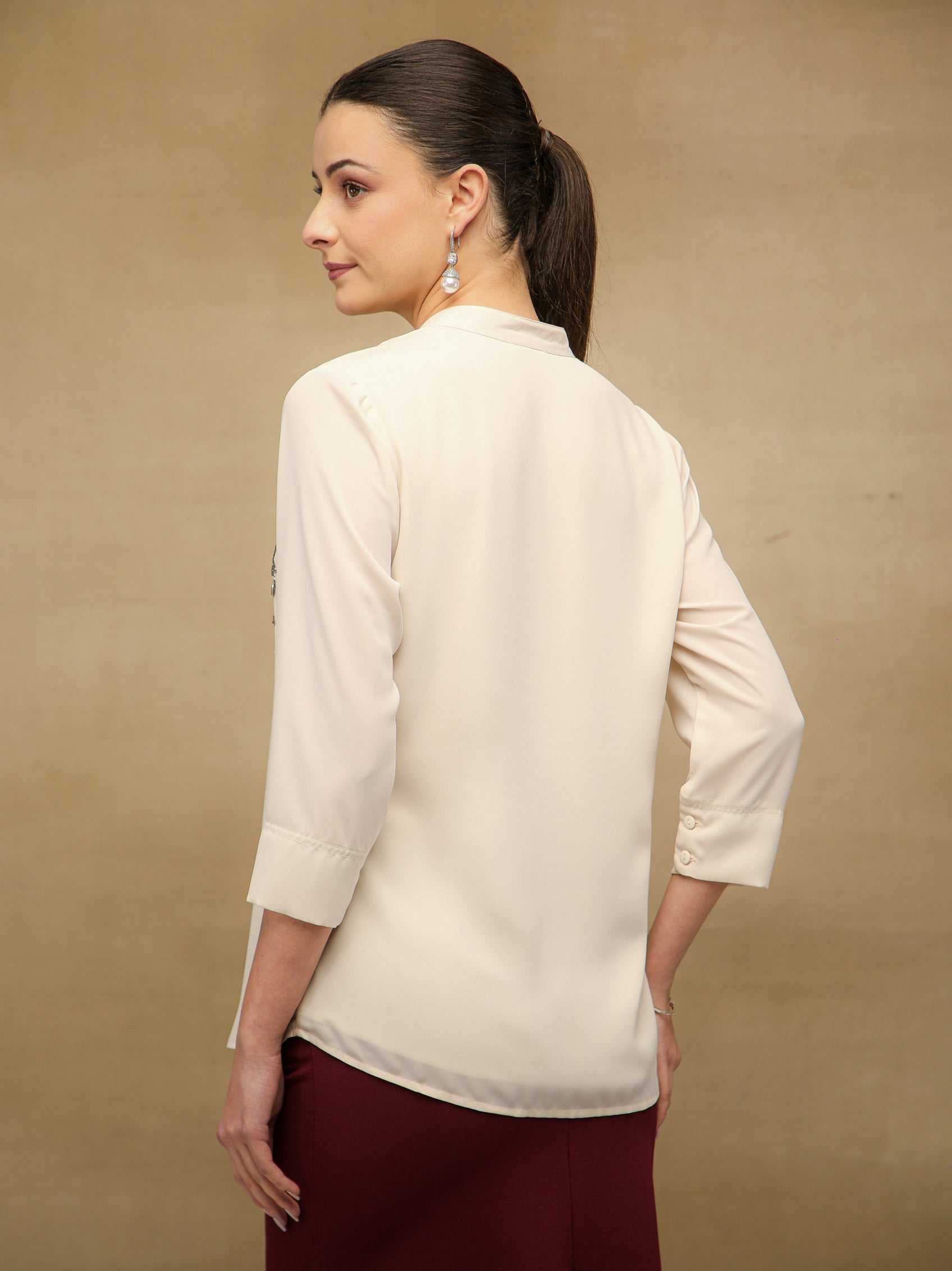 Fern Sequins Georgette White Shirt