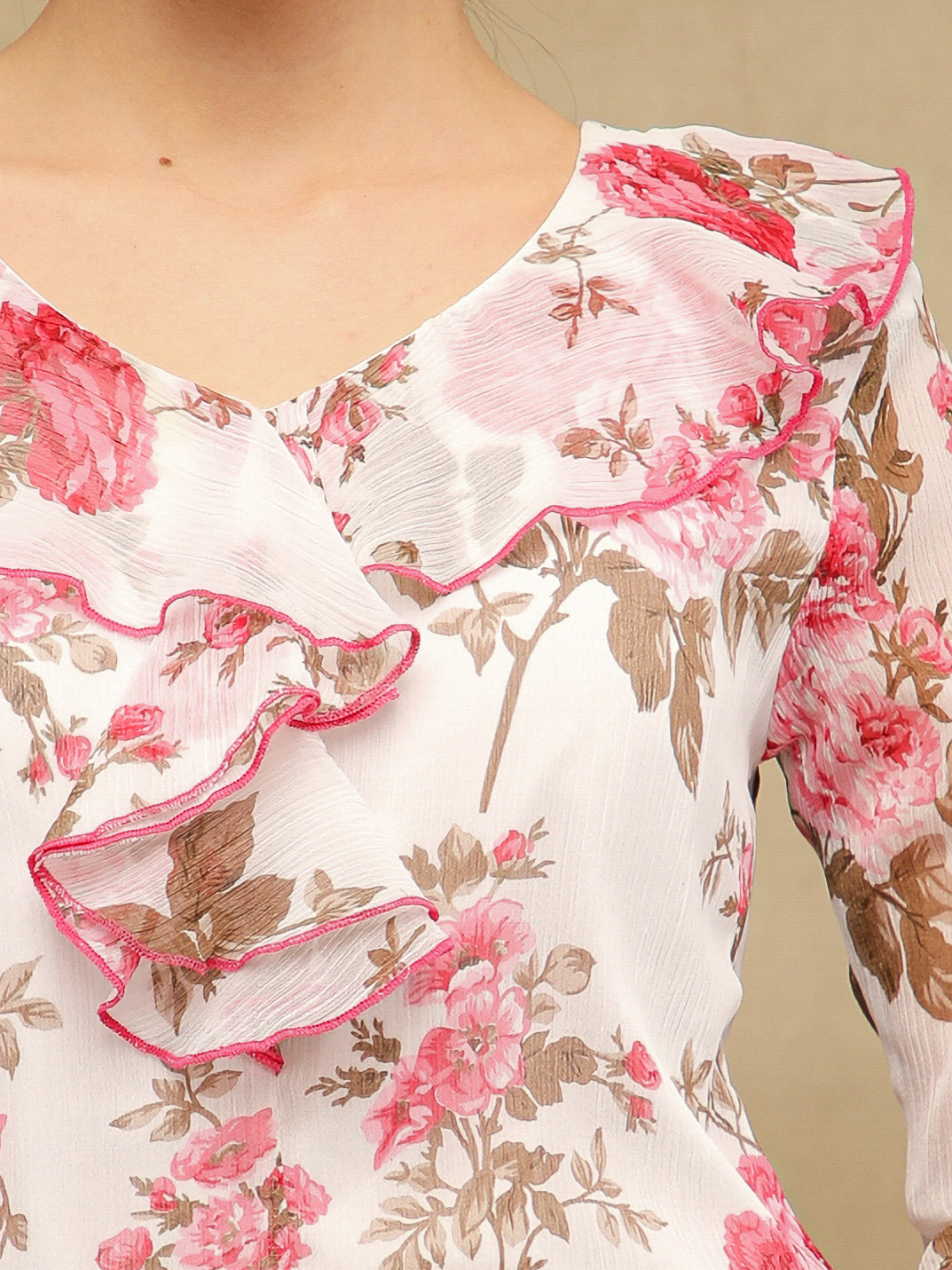 Front Frill Chiffon Crimson Top