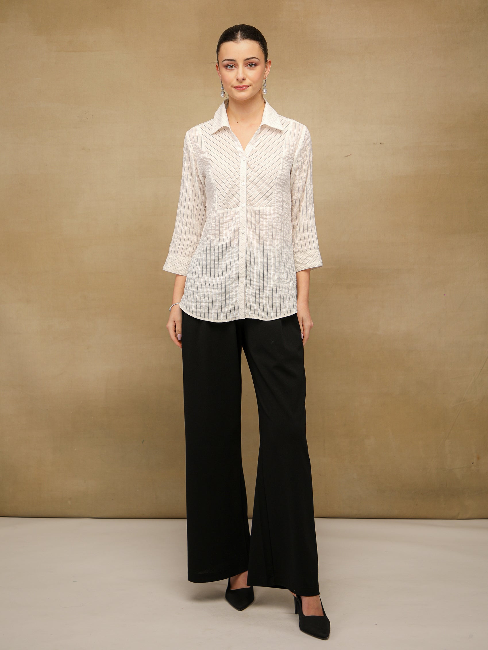 Burnt Out Stripe White Shirt