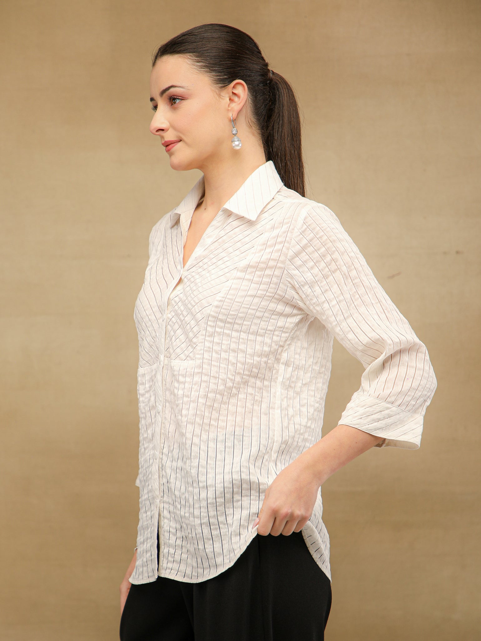 Burnt Out Stripe White Shirt