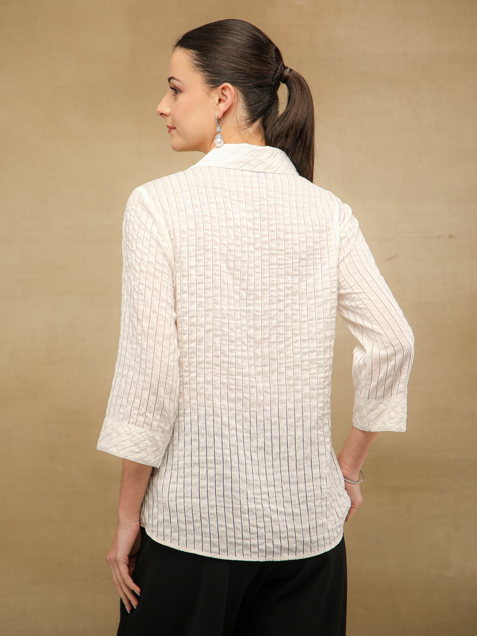 Burnt Out Stripe White Shirt