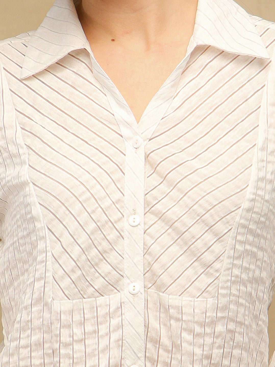 Burnt Out Stripe White Shirt
