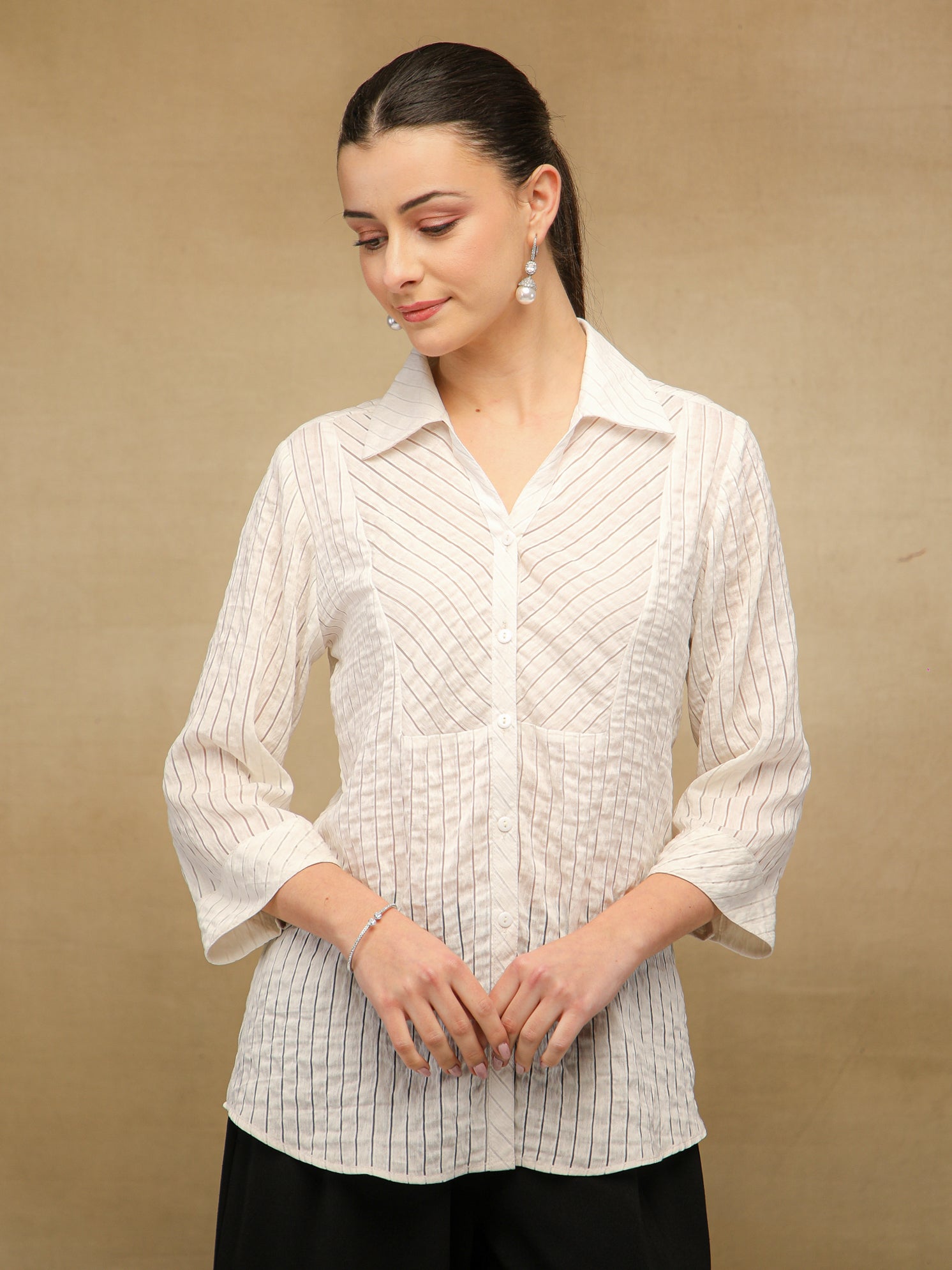 Burnt Out Stripe White Shirt