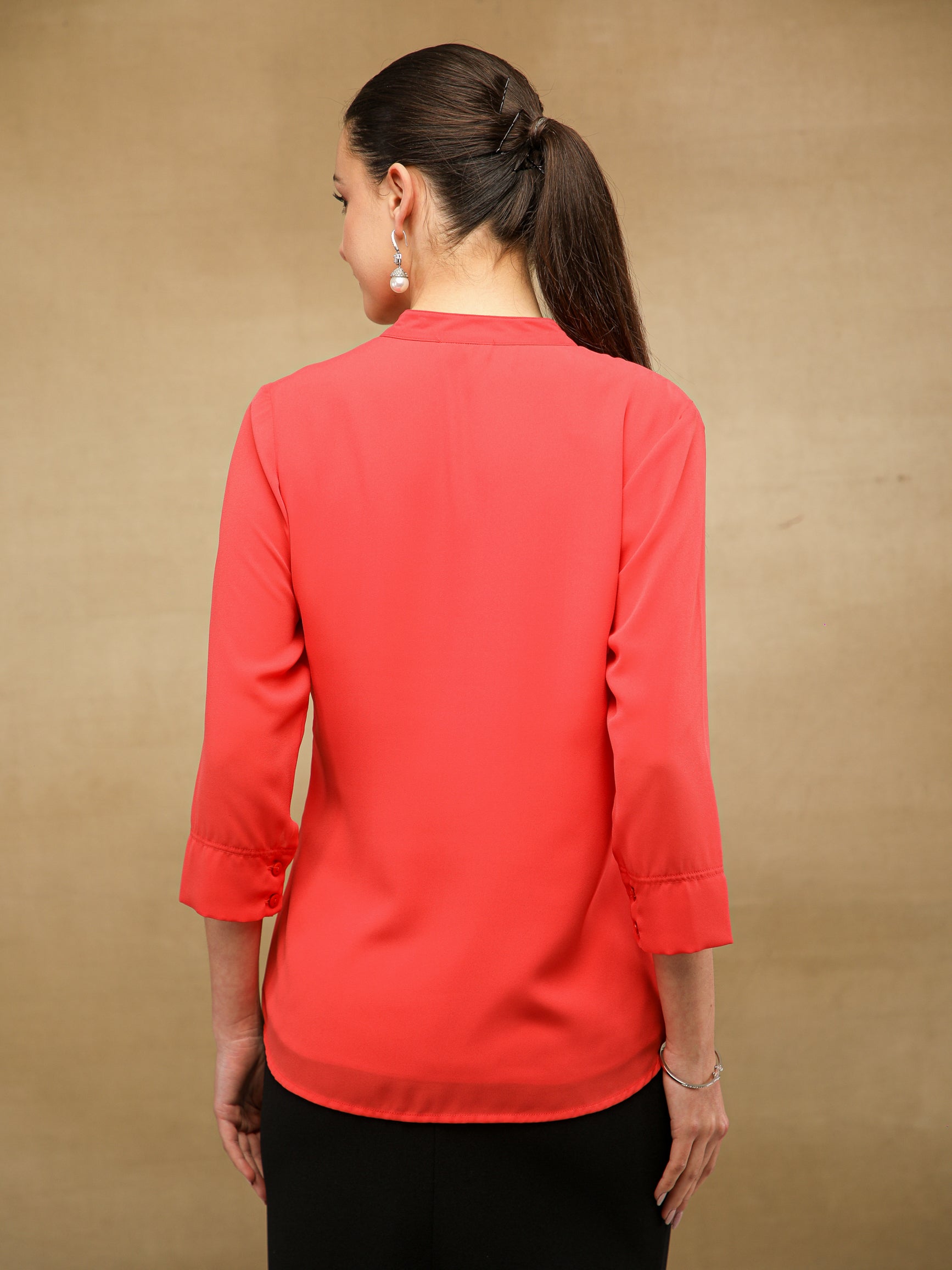 Fern Sequins Georgette Scarlet Shirt