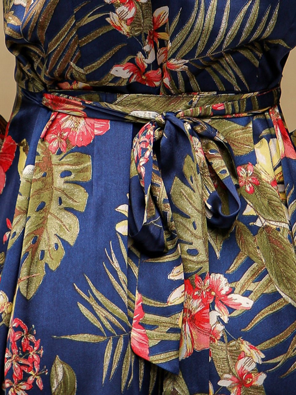 Palm Breeze Navy Midi Satin Dress