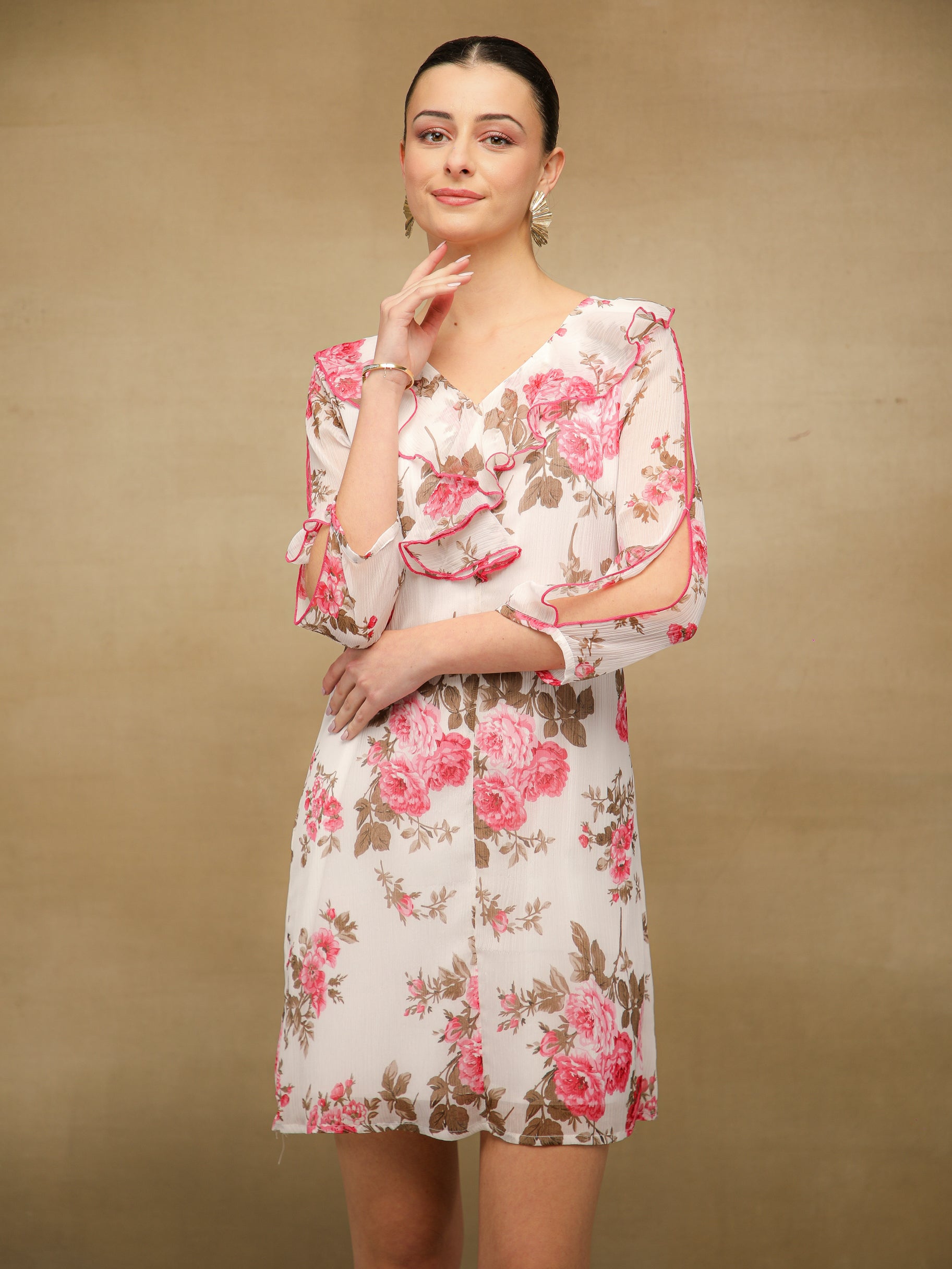Crimson Chiffon front frill dress
