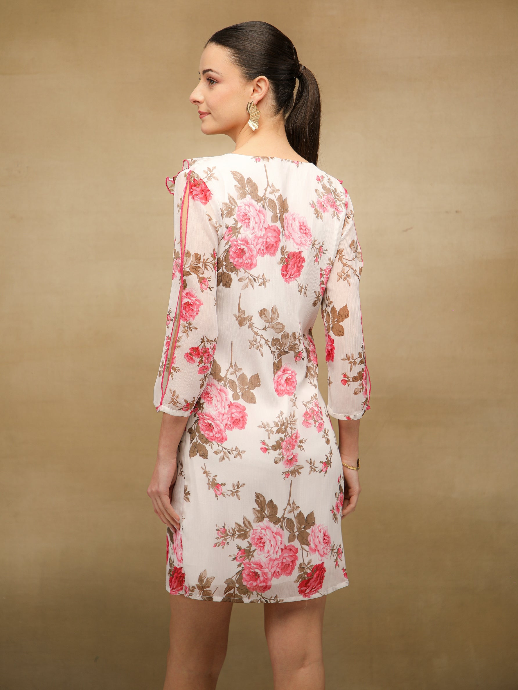 Crimson Chiffon front frill dress