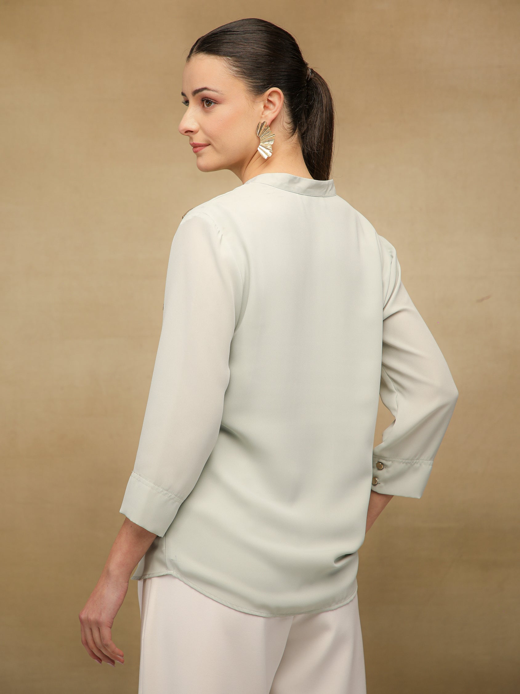 Dual Floral Sequins Grey Shirt