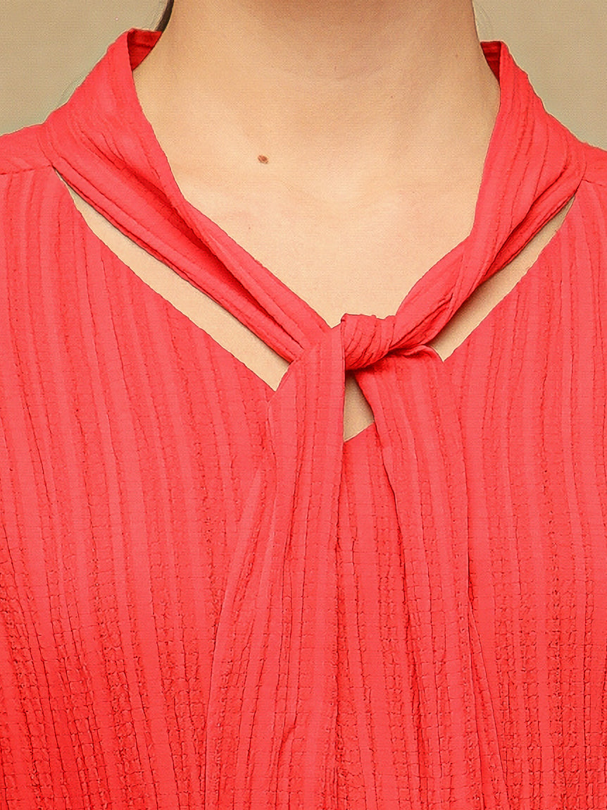 Pleated Bell Sleeve Red Top