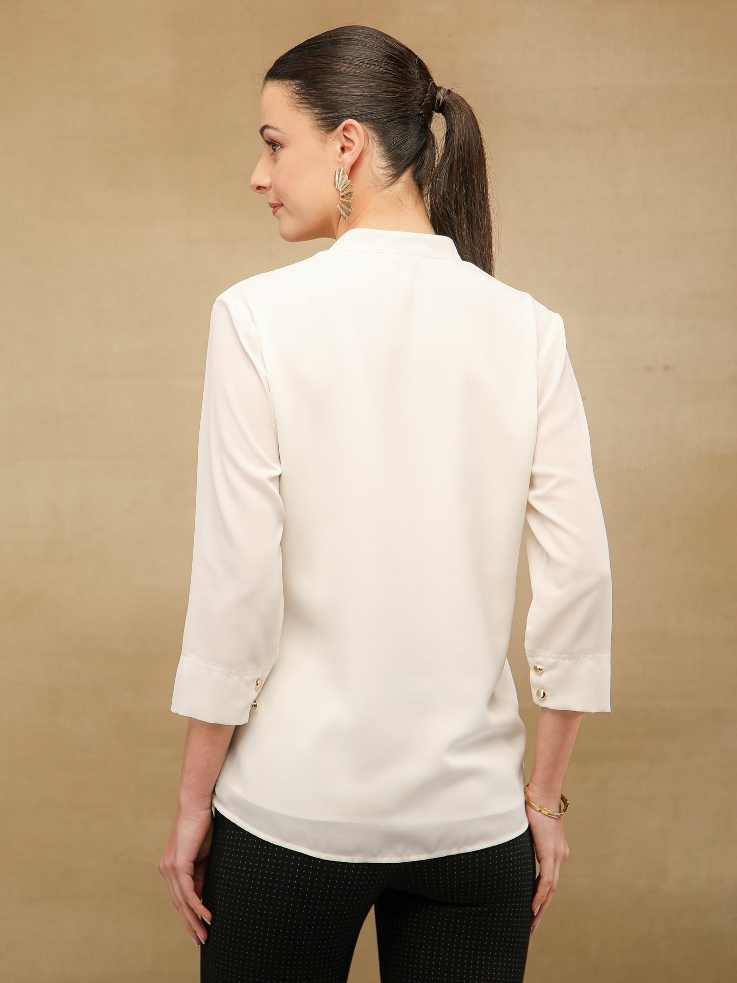 Dual Floral Sequins White Shirt