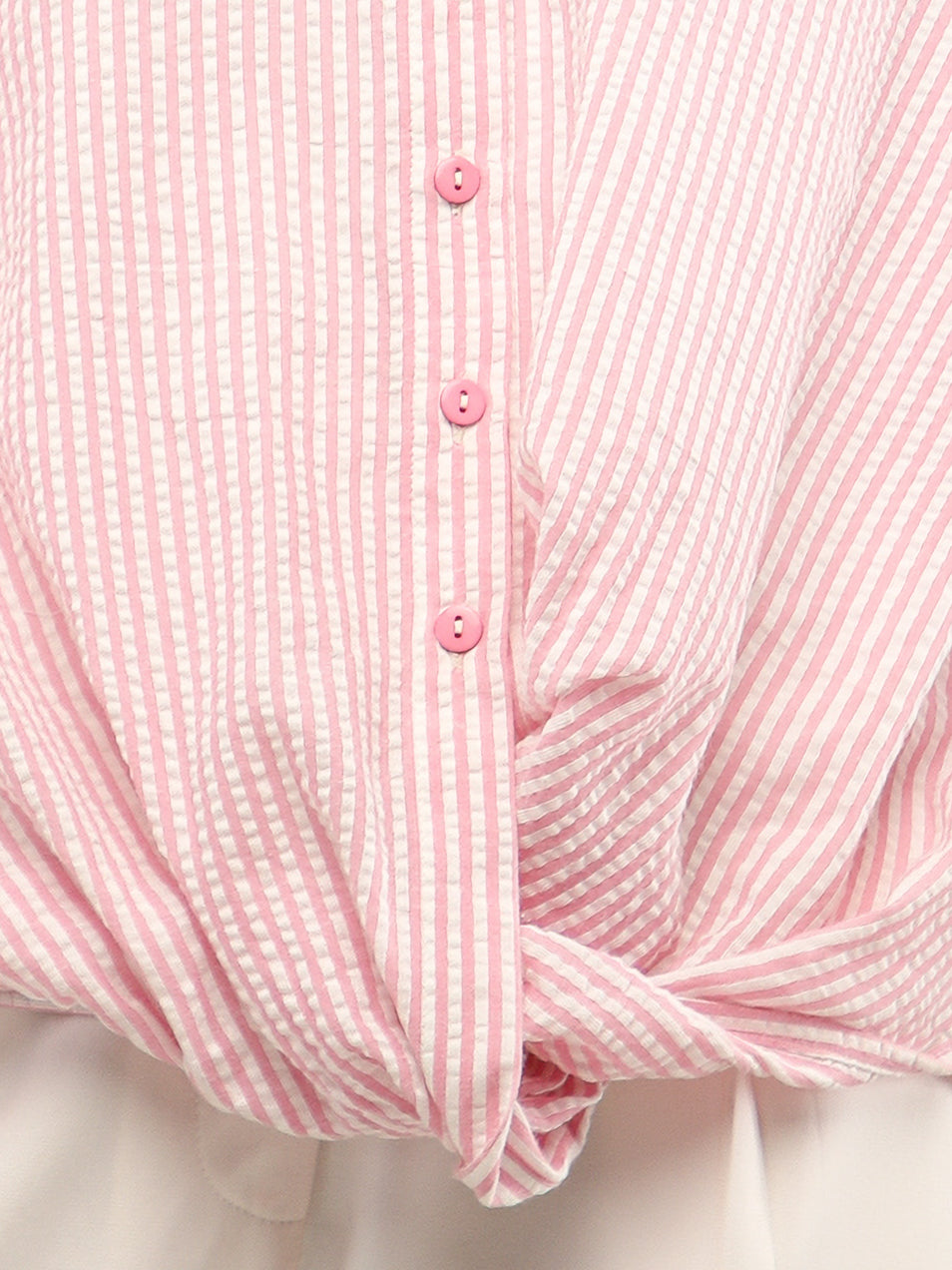 Gingham Front Knot Pink Shirt