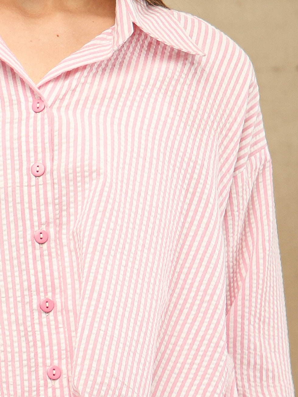 Gingham Front Knot Pink Shirt