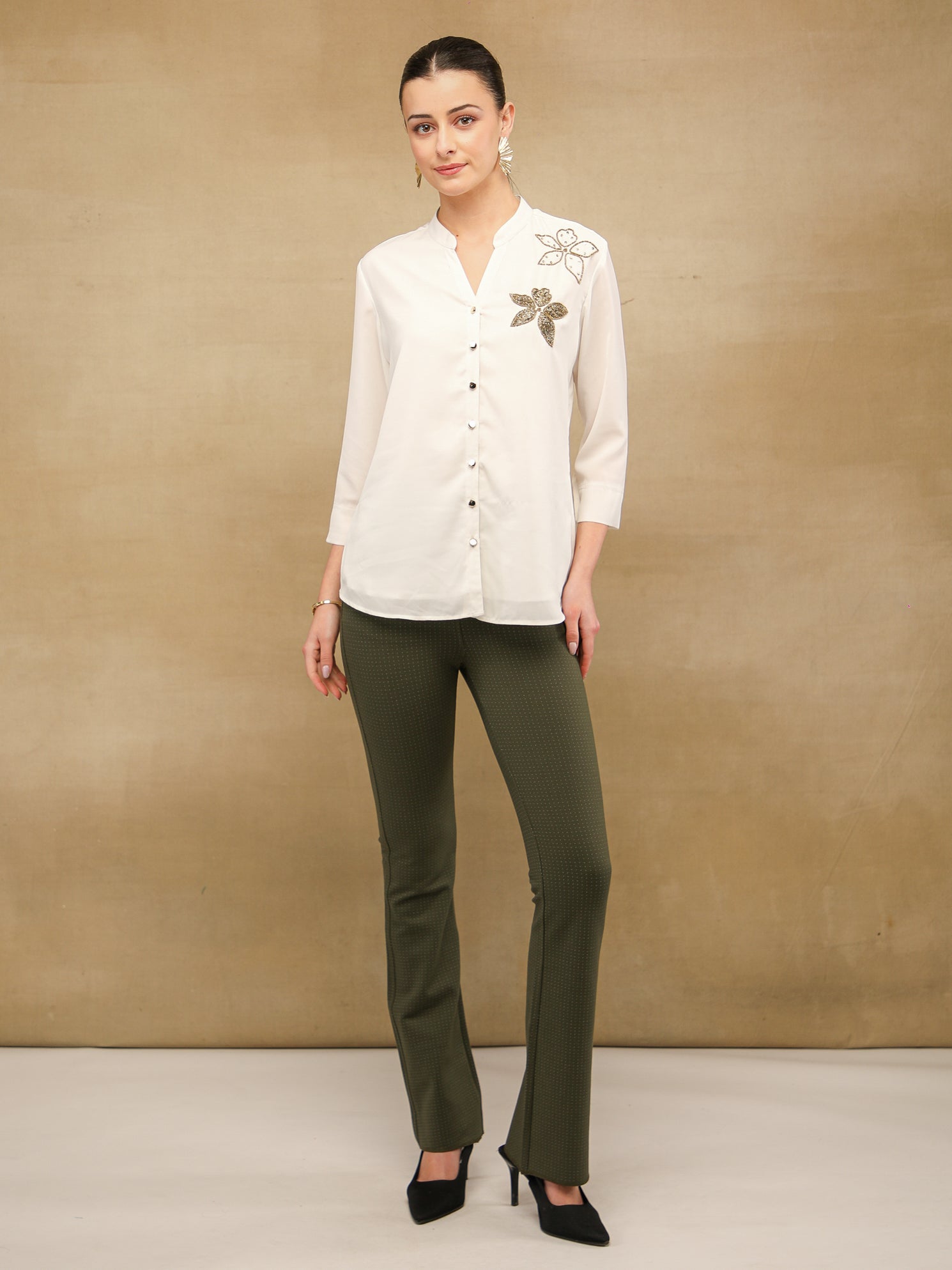 Olive Tailored Flared Trousers