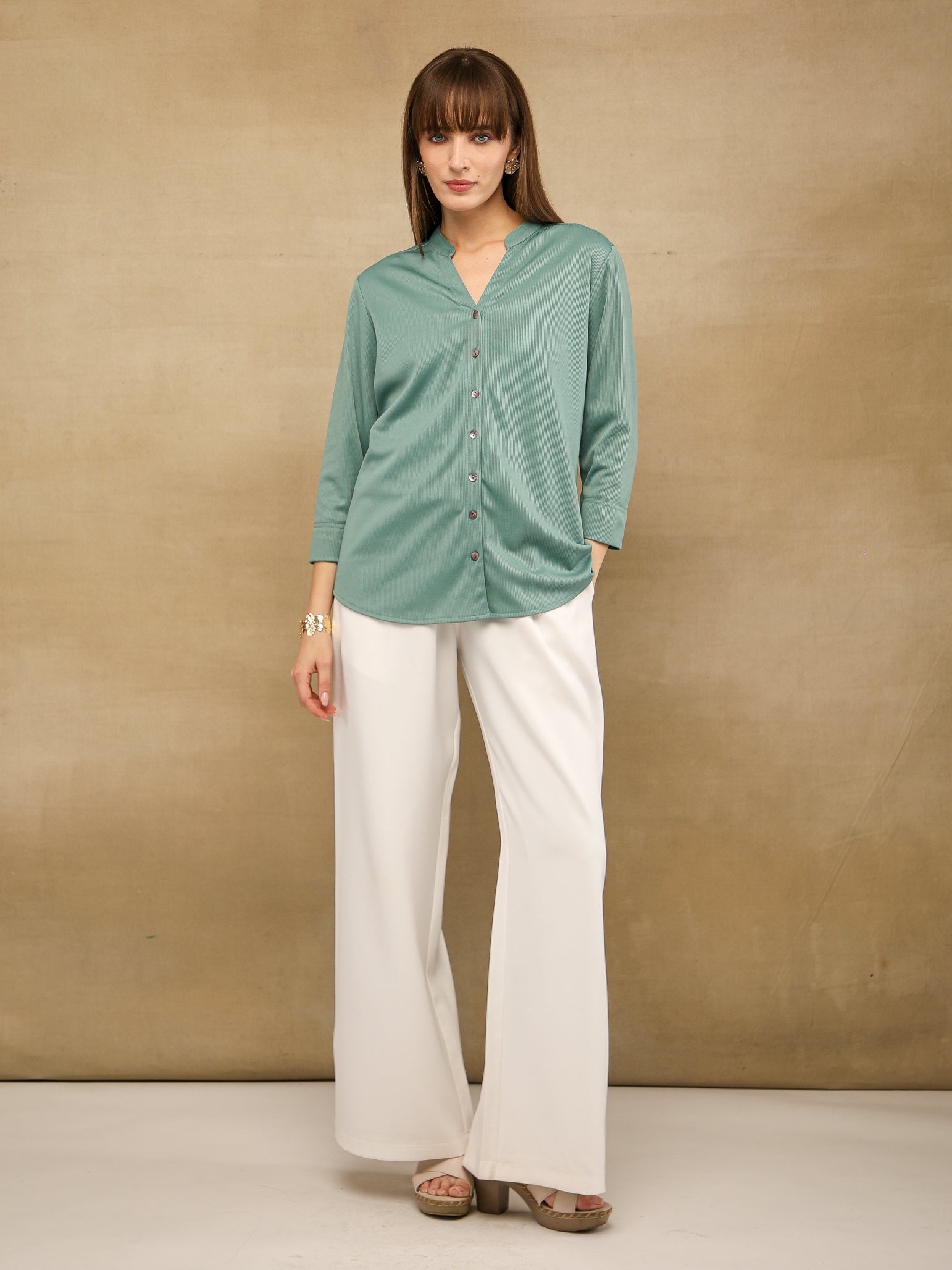 Mint Self Stripe Shirt