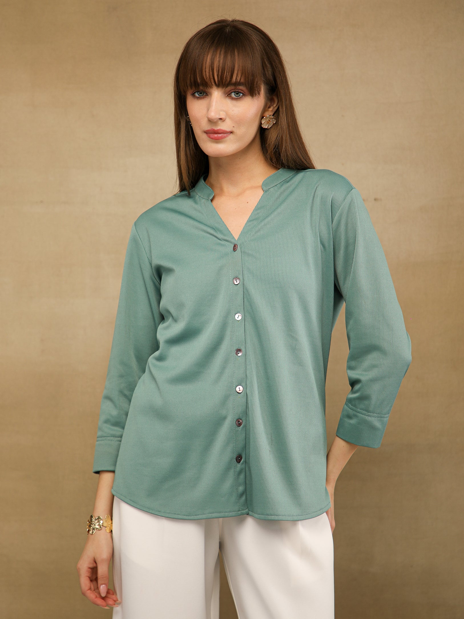 Mint Self Stripe Shirt