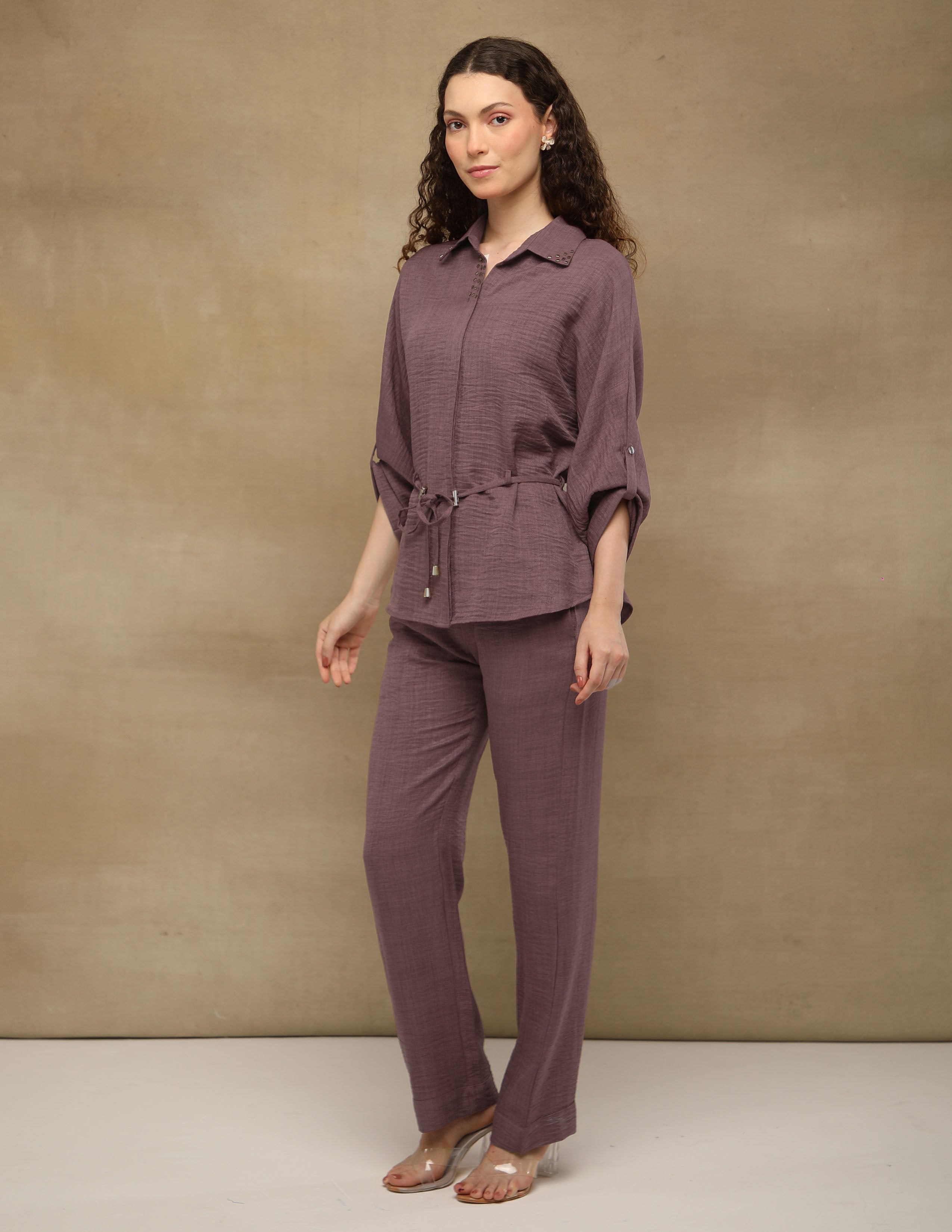 Dusty Mauve Rhinestone Linen Co-ord Set