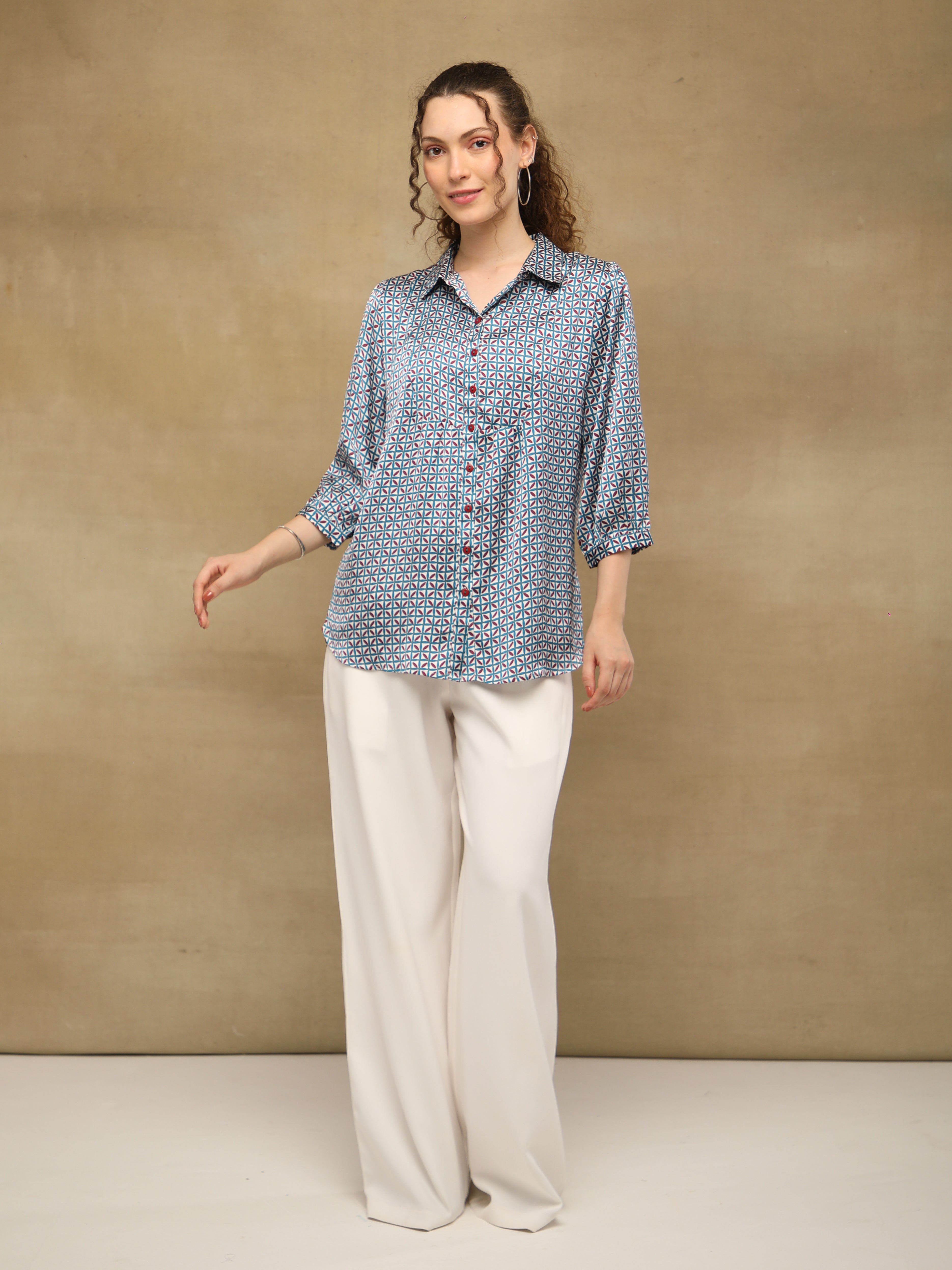 Mosaic Print Satin Shirt