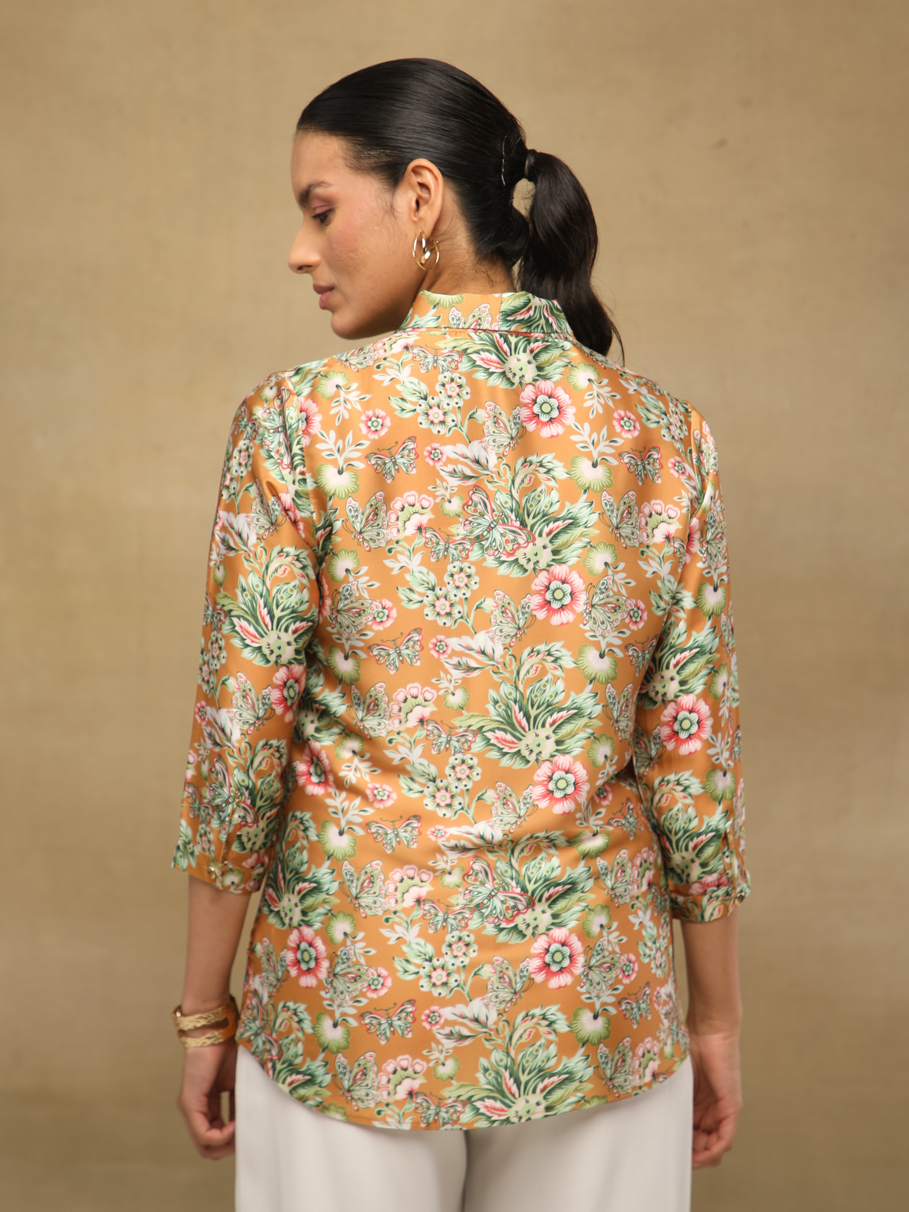 Toffee Tie-Up Satin Top
