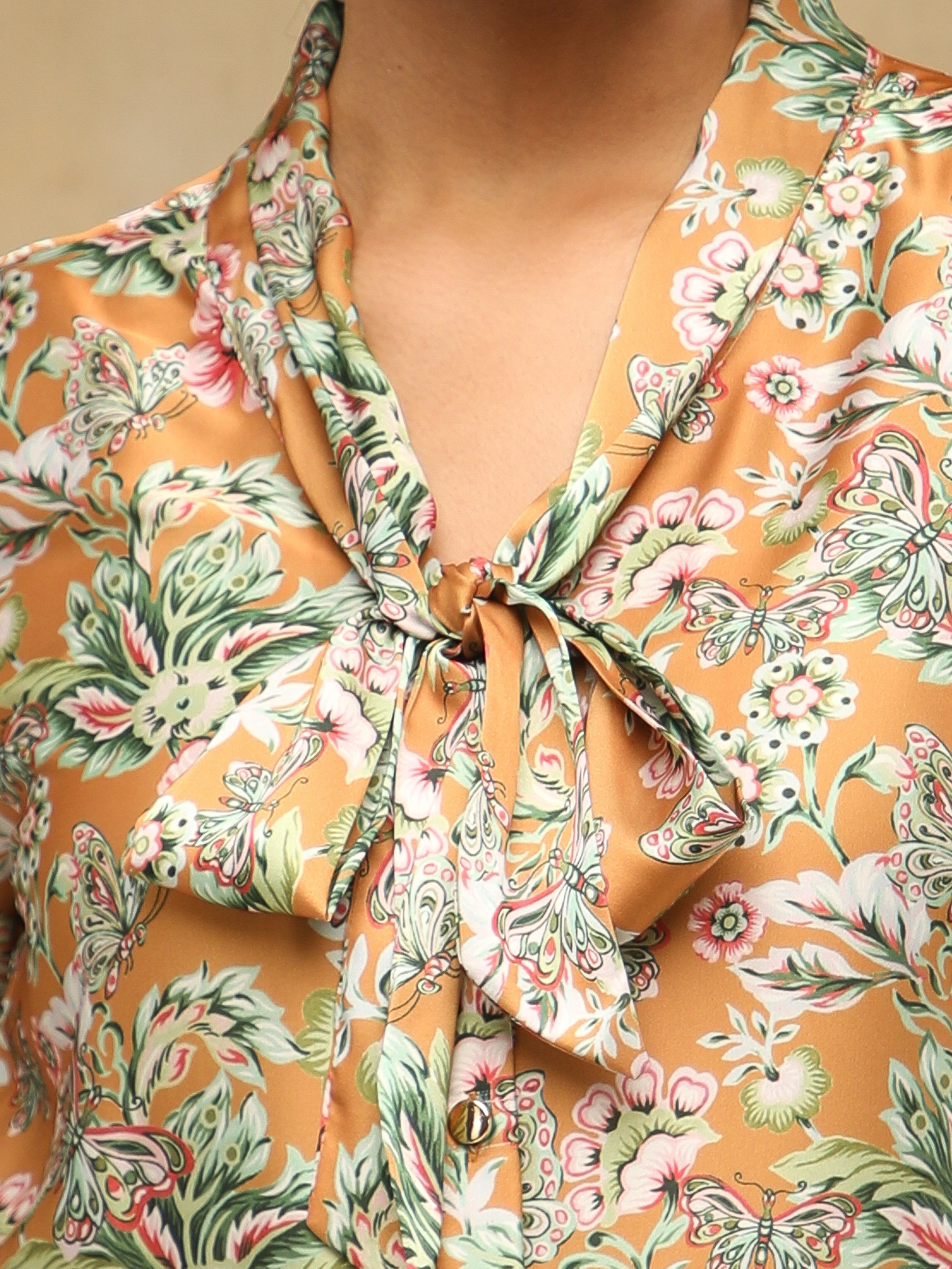 Toffee Tie-Up Satin Top