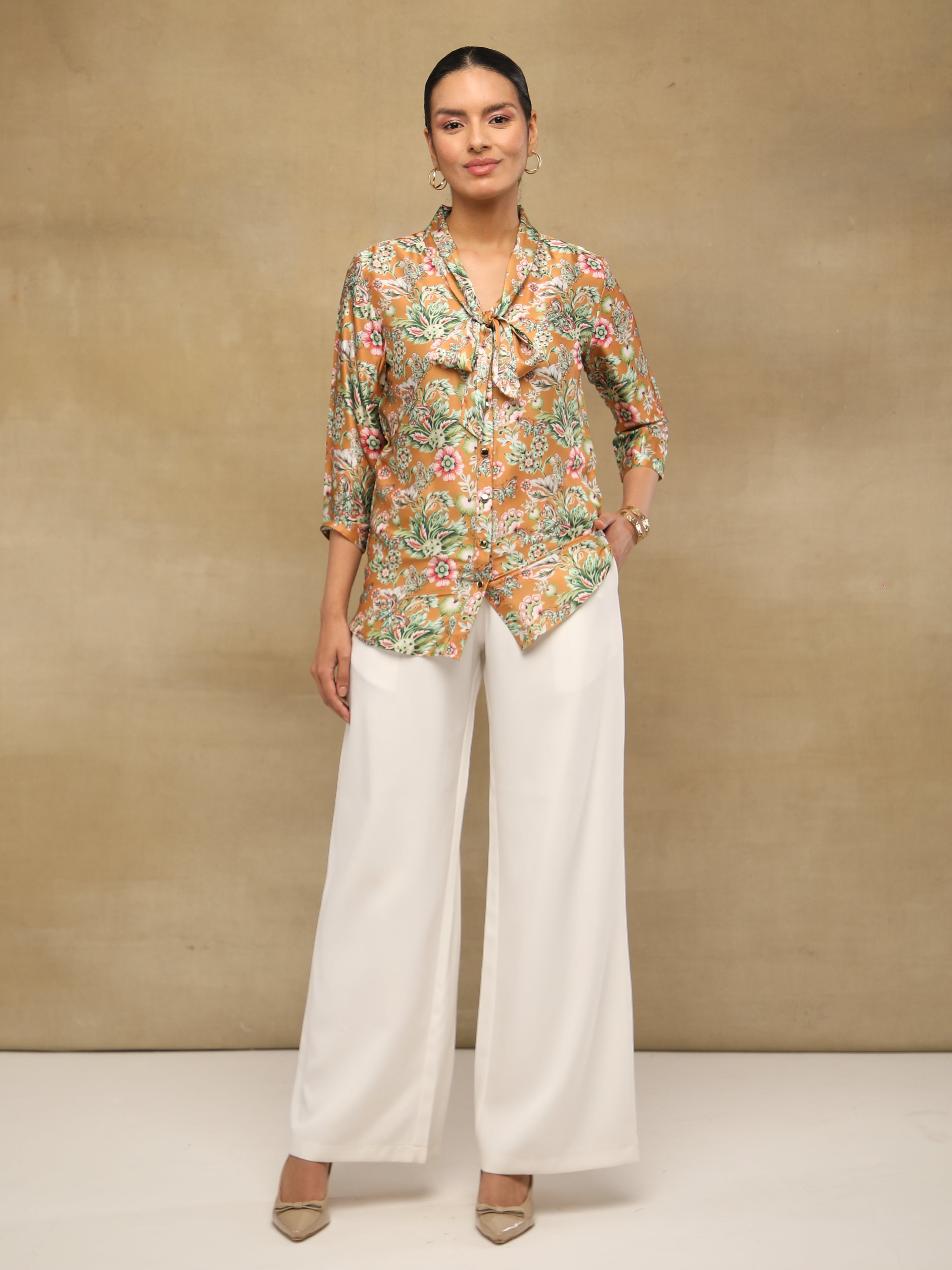 Toffee Tie-Up Satin Top