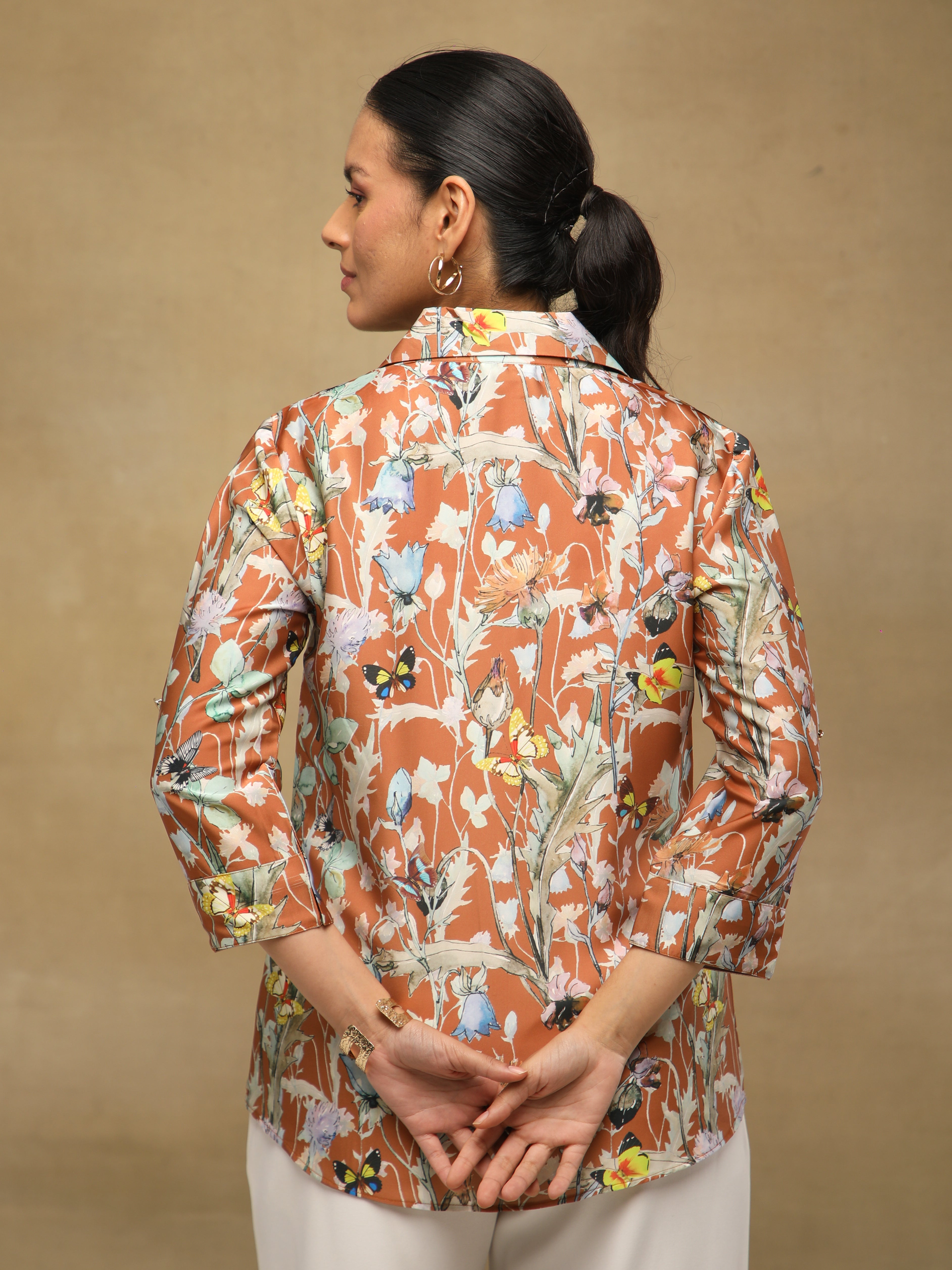 Rust Floral Print Shirt