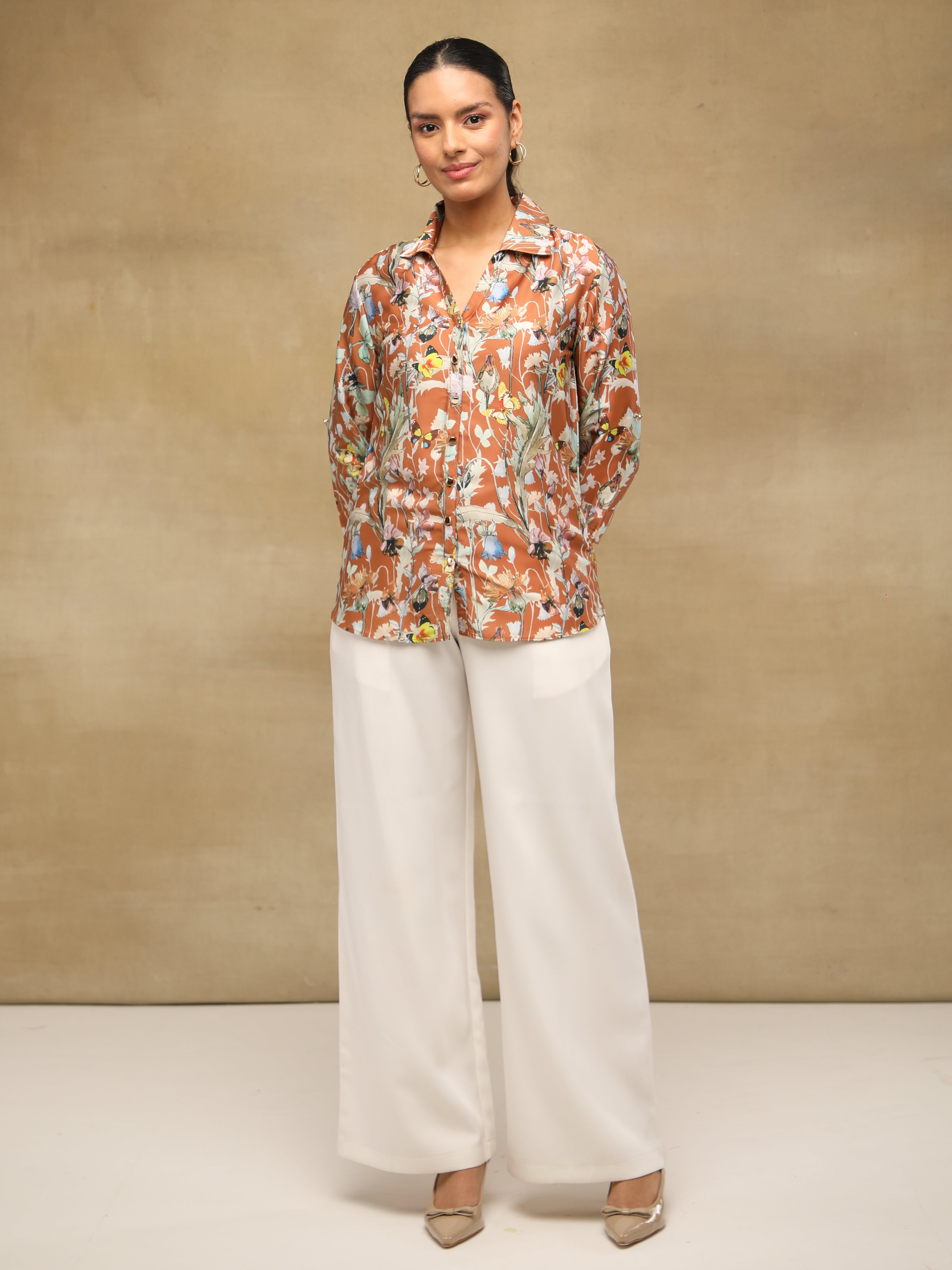 Rust Floral Print Shirt