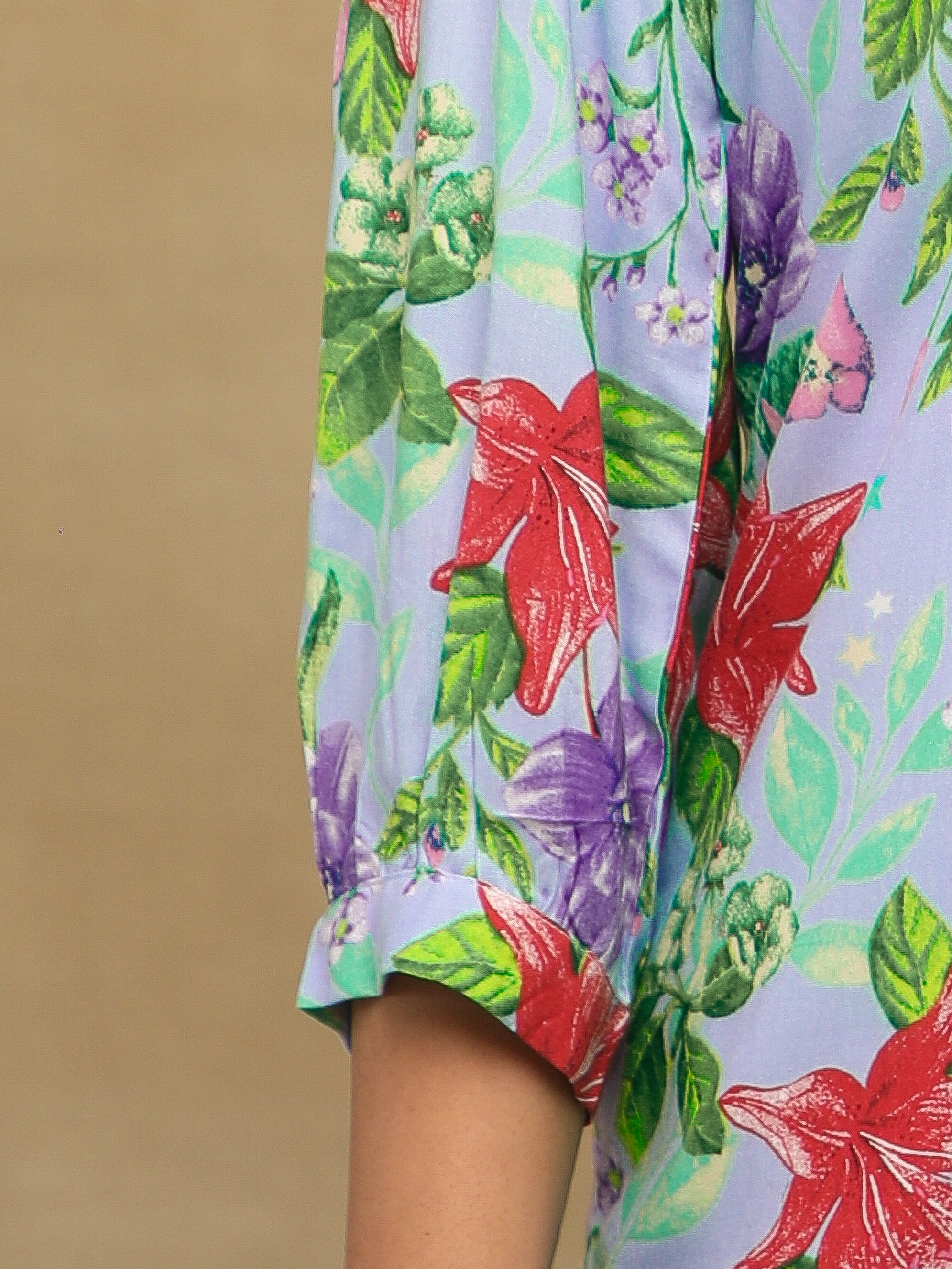 Floral Pintuck Blue Shirt