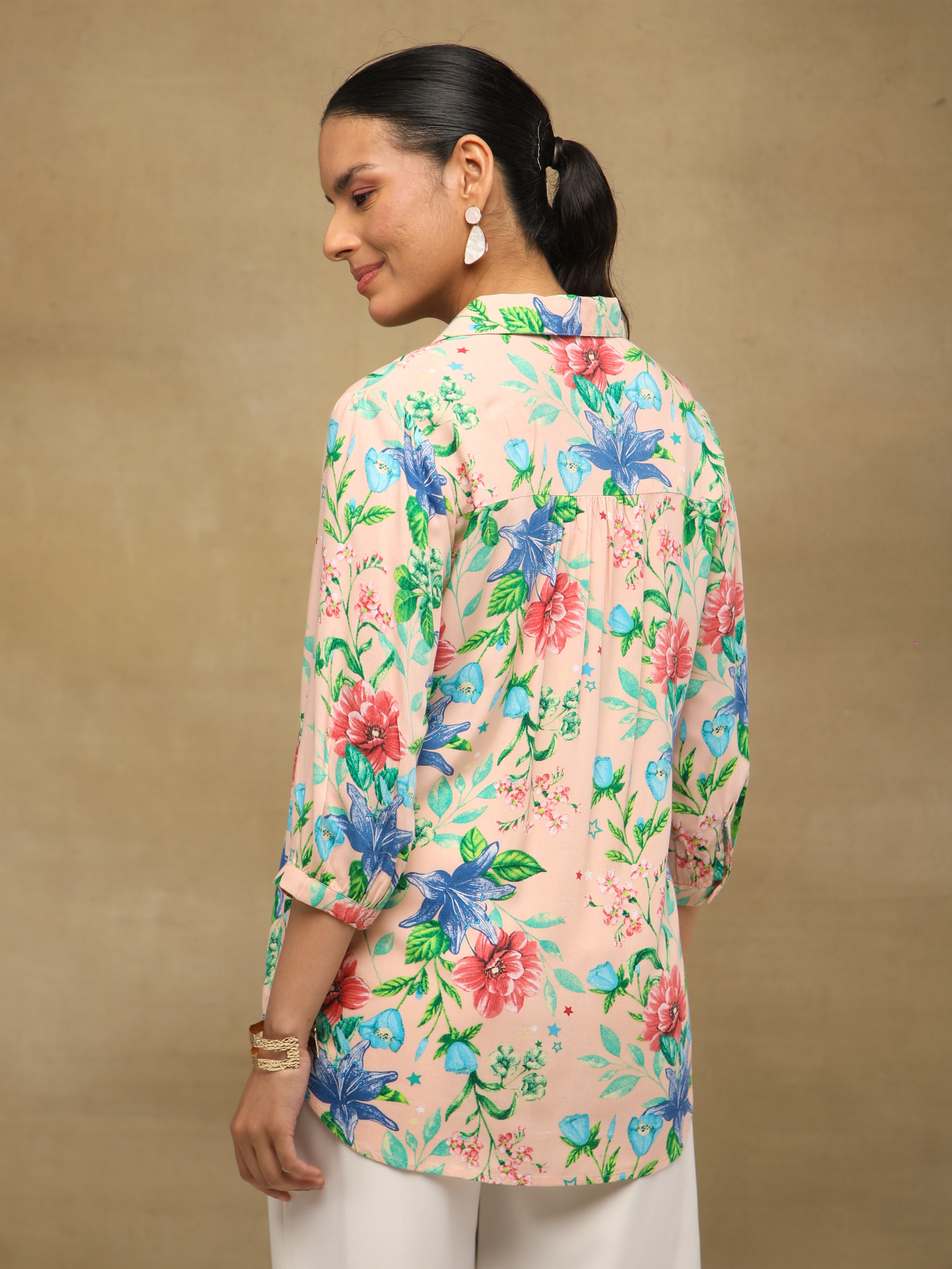 Floral Pintuck Pink Shirt
