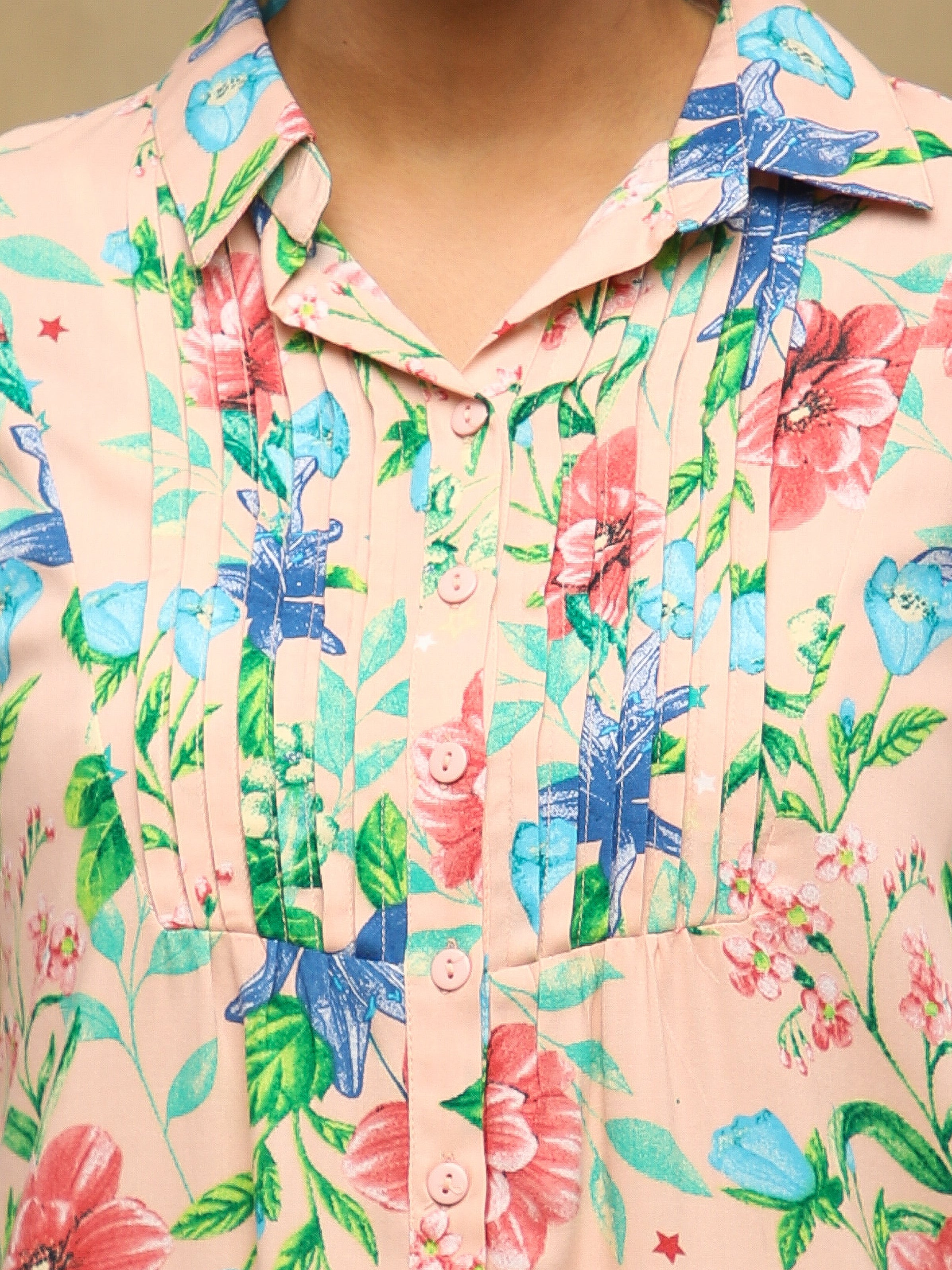 Floral Pintuck Pink Shirt