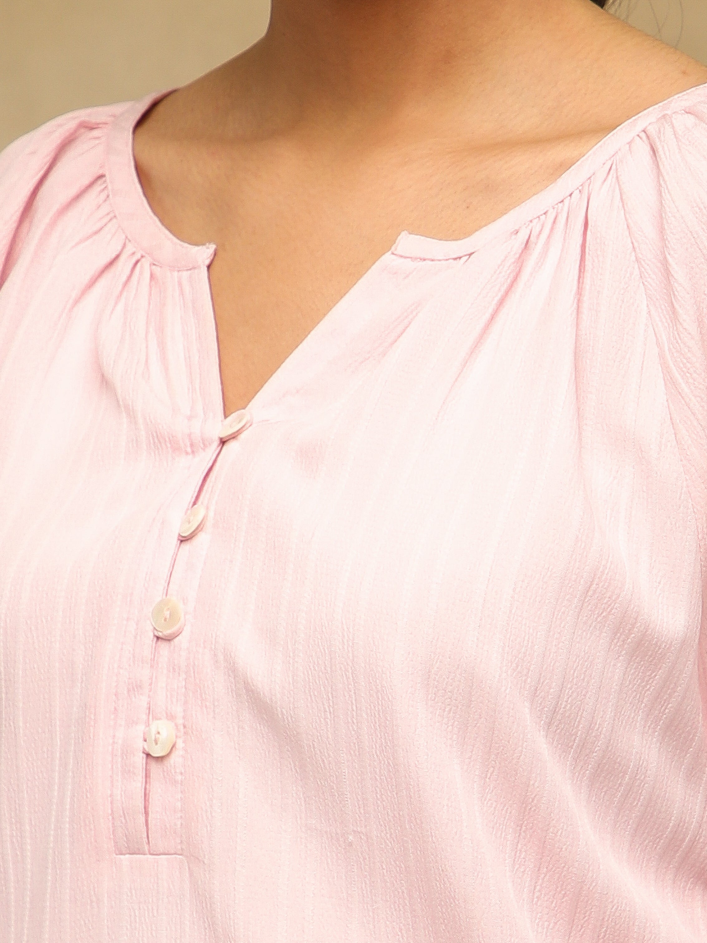 Self Stripe Textured Baby Pink Top