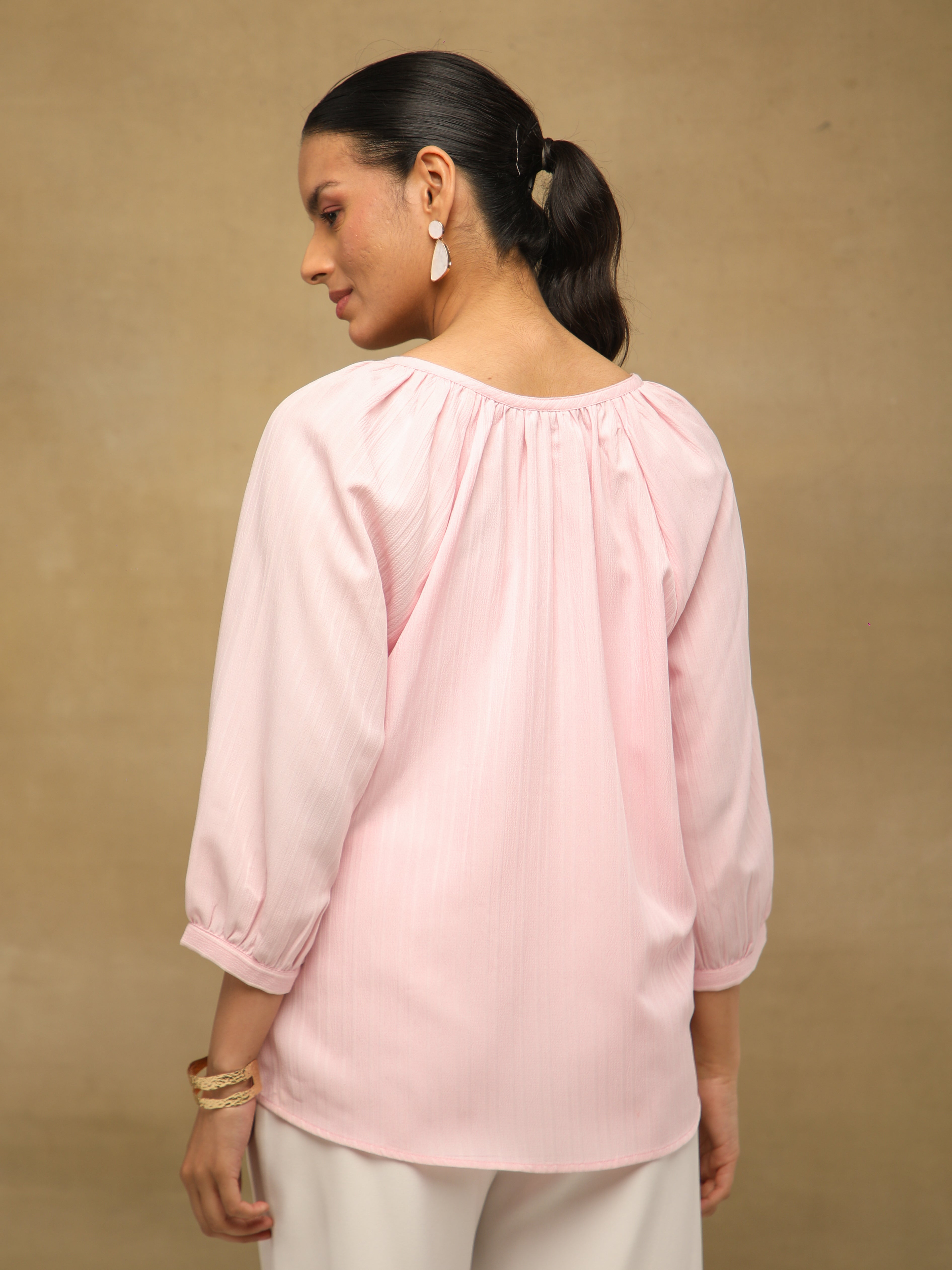 Self Stripe Textured Baby Pink Top