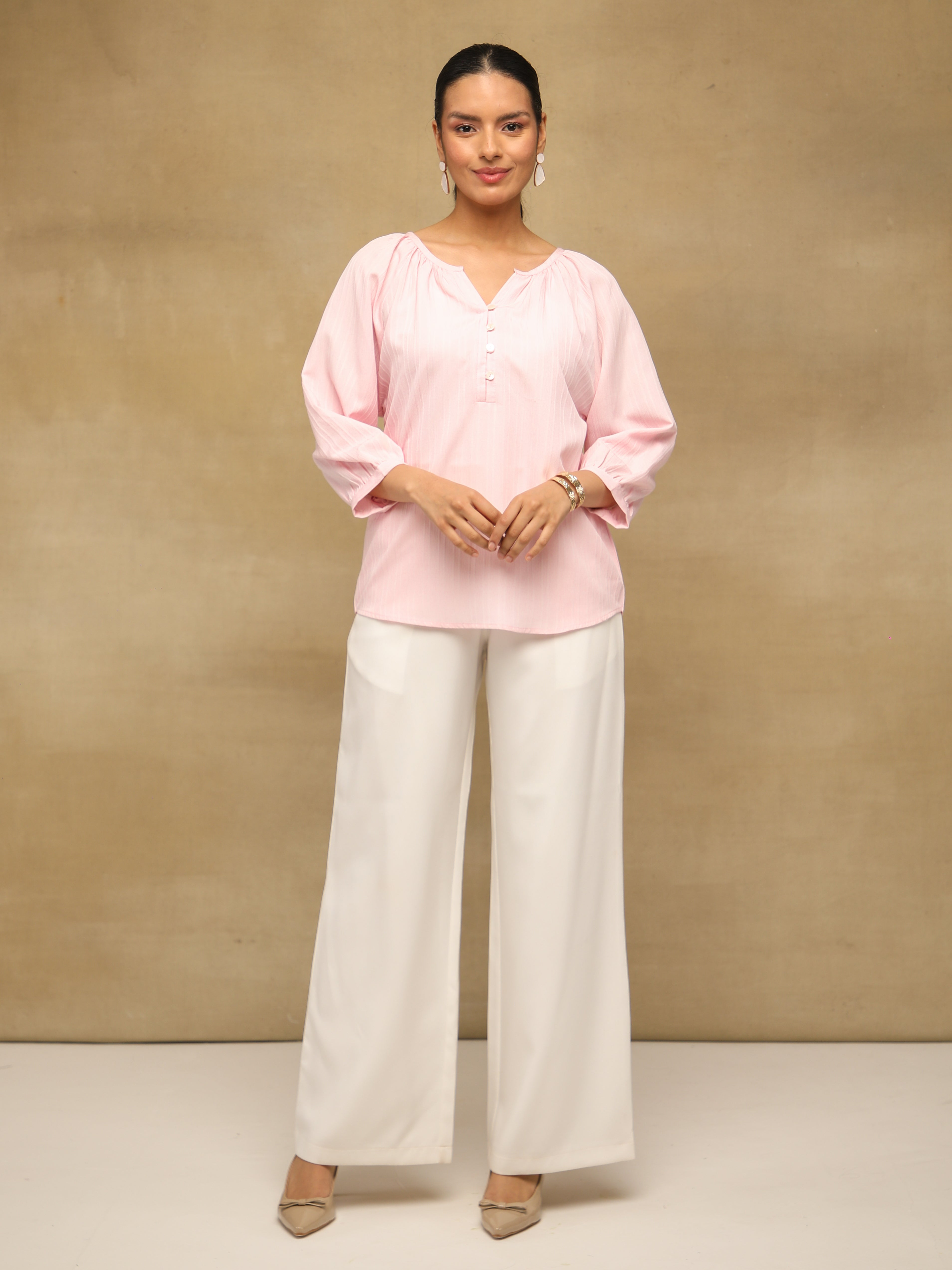 Self Stripe Textured Baby Pink Top