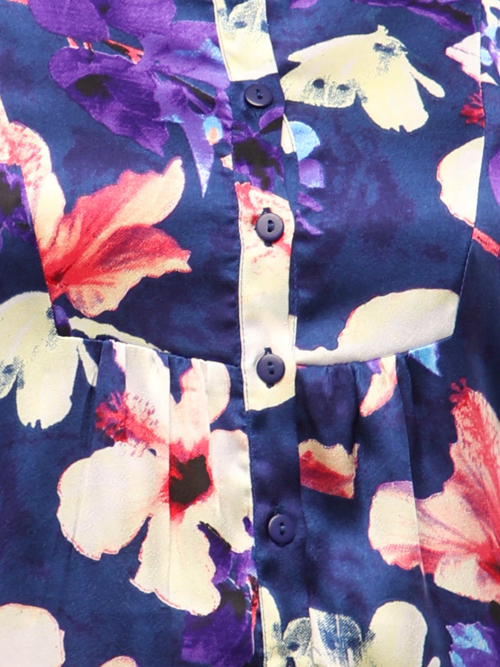 Front Yoke Gather Navy Shirt