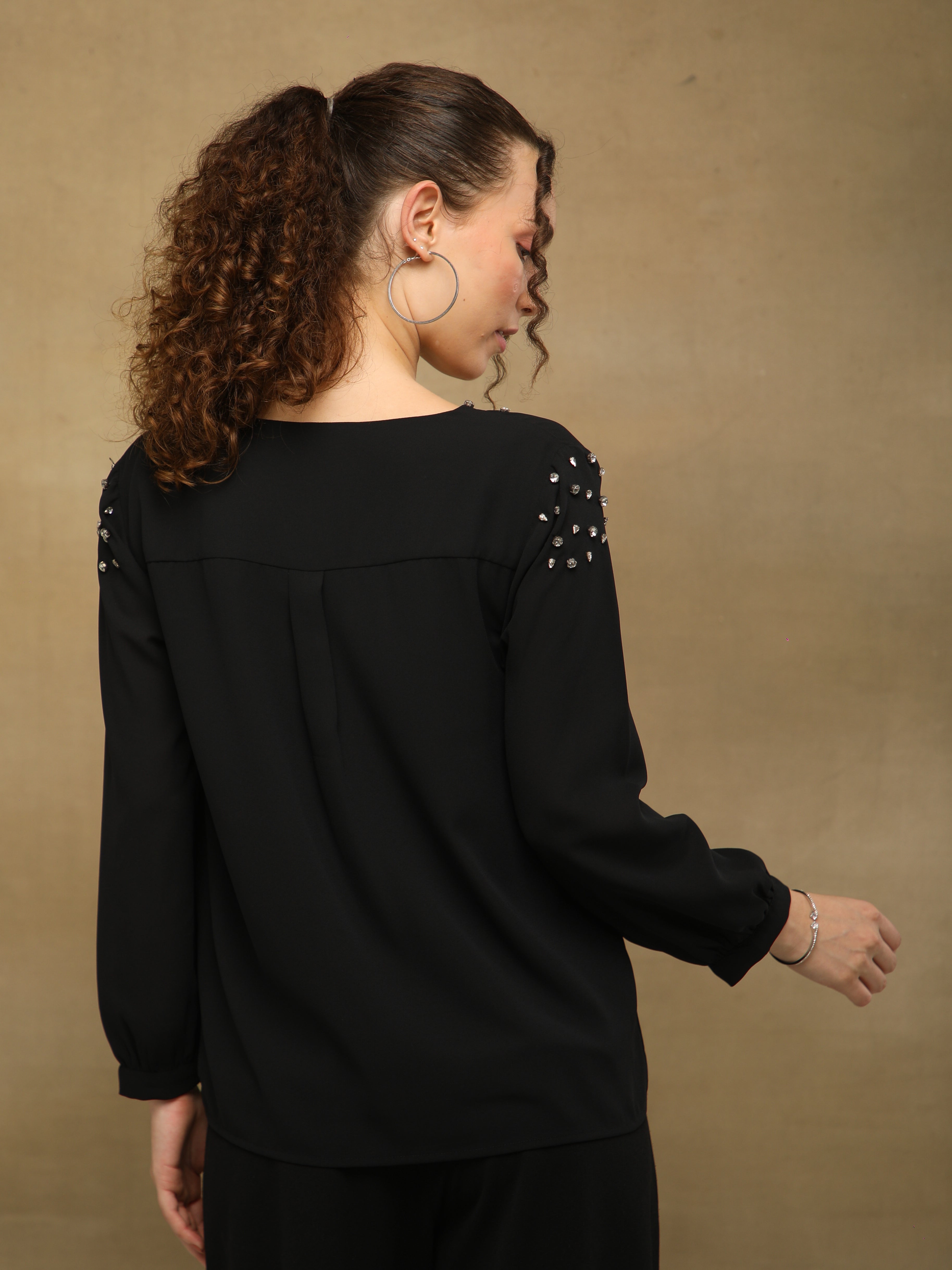 Rhinestone Georgette Black Top