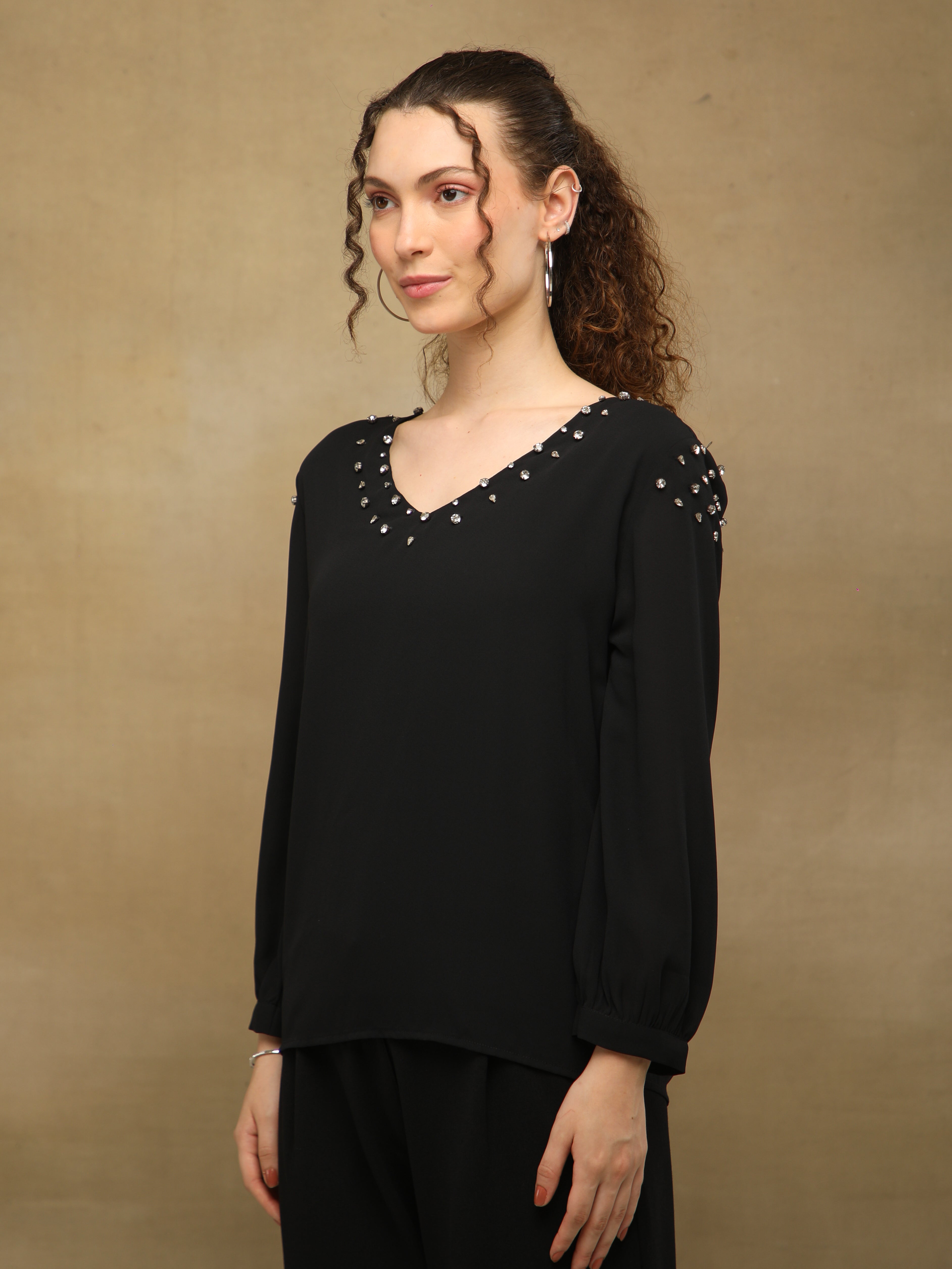 Rhinestone Georgette Black Top