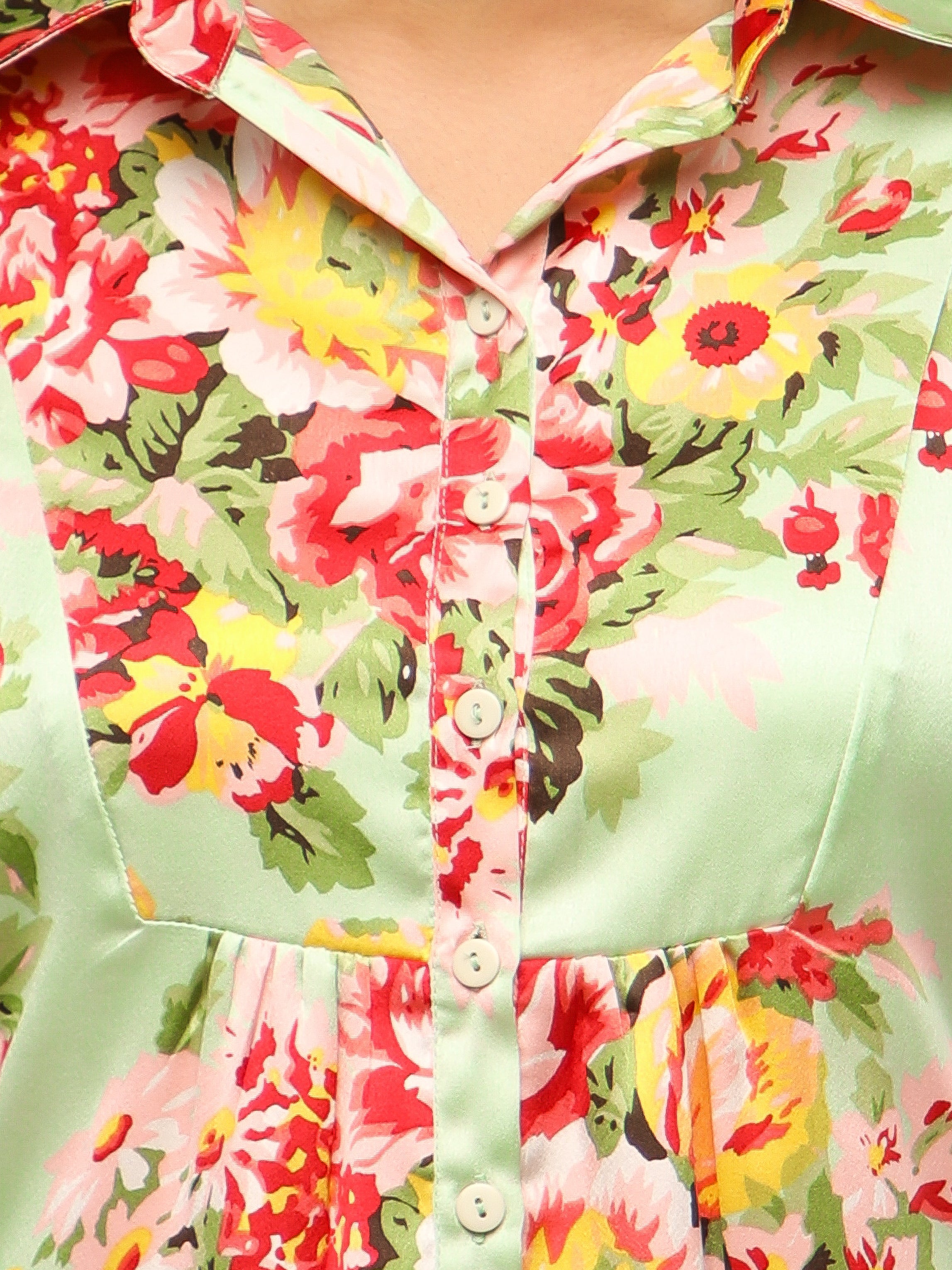 Front Yoke Gather Mint Shirt