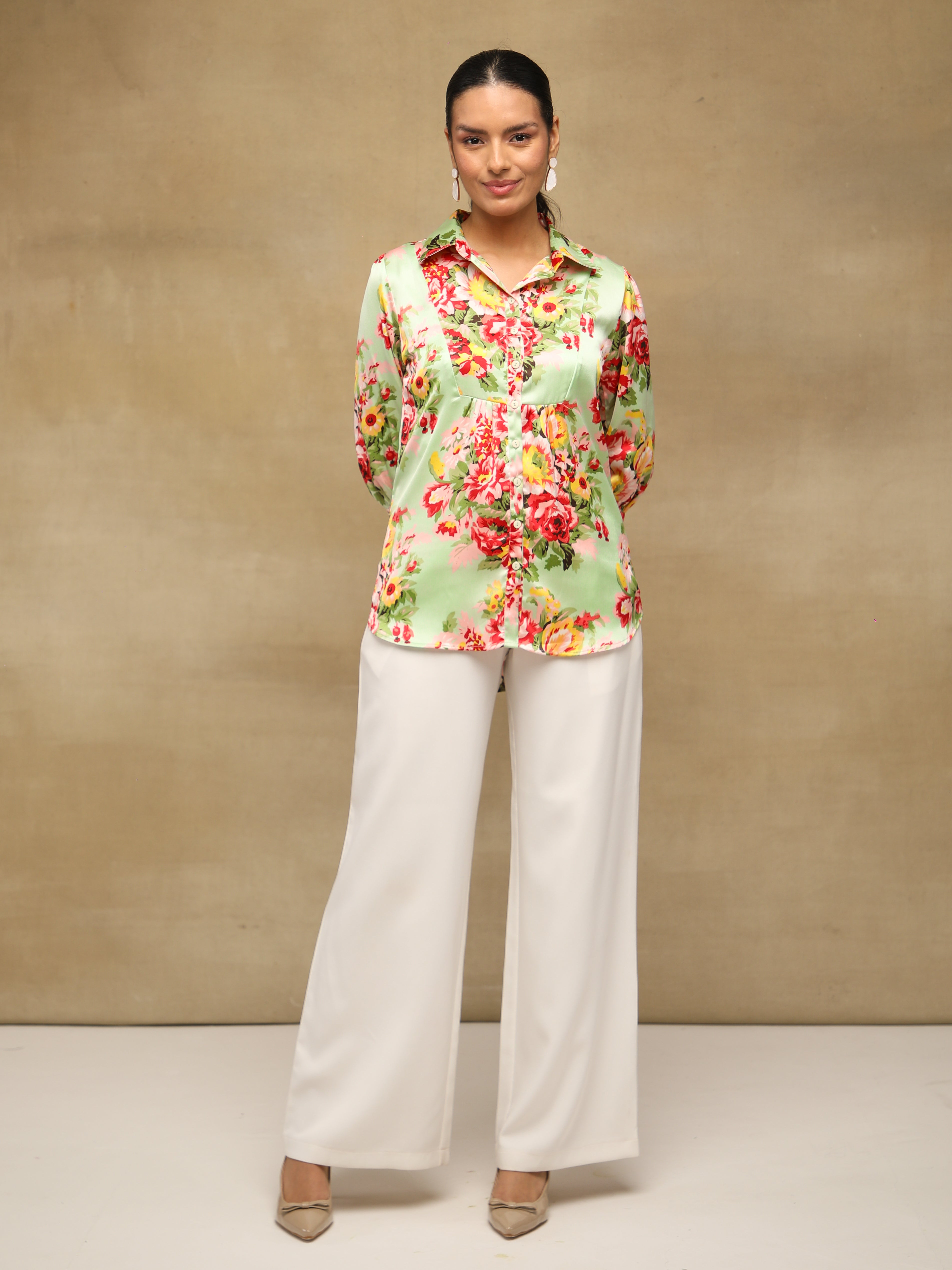 Front Yoke Gather Mint Shirt