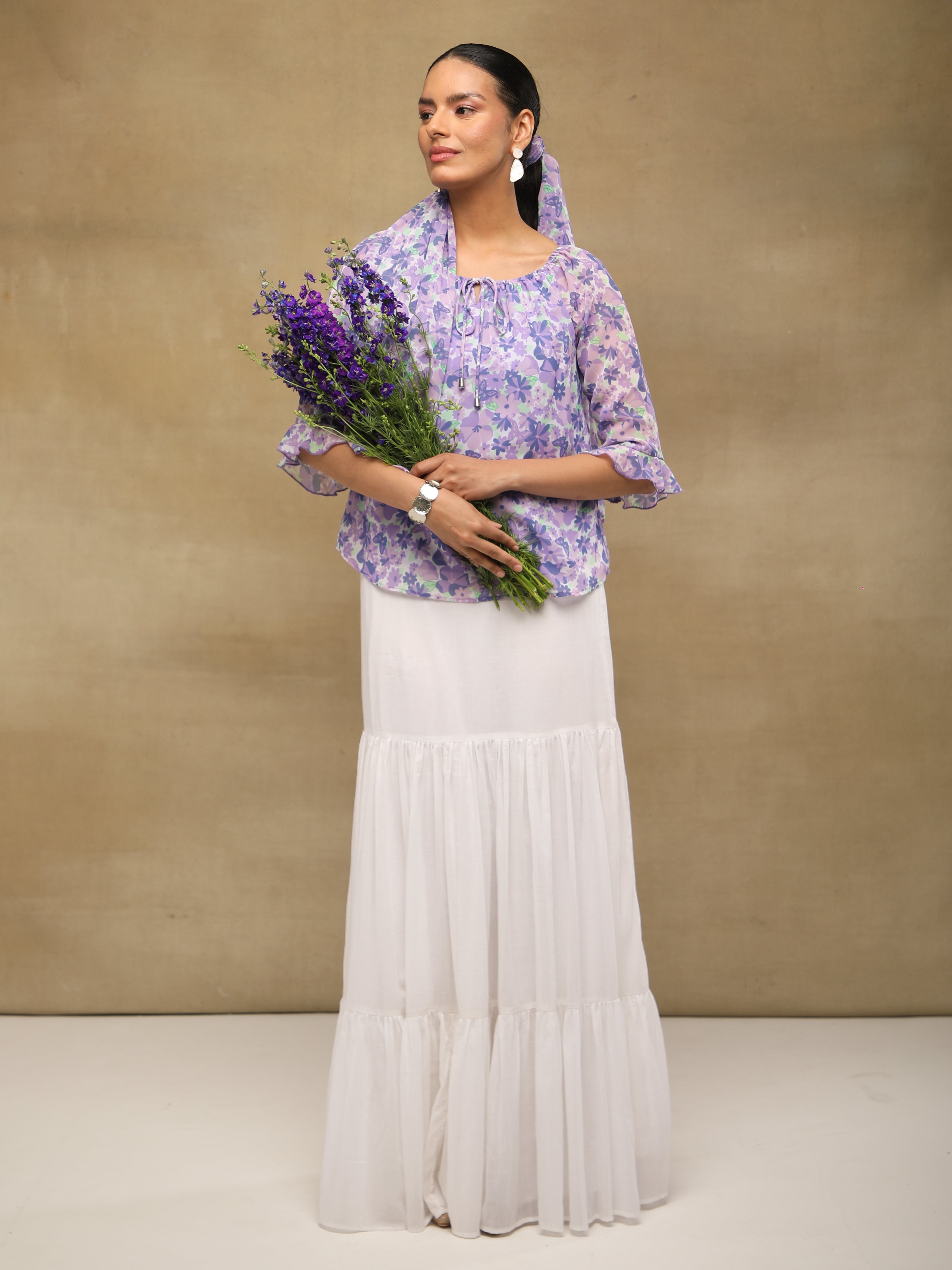 Lilac Floral Tie-Up Top