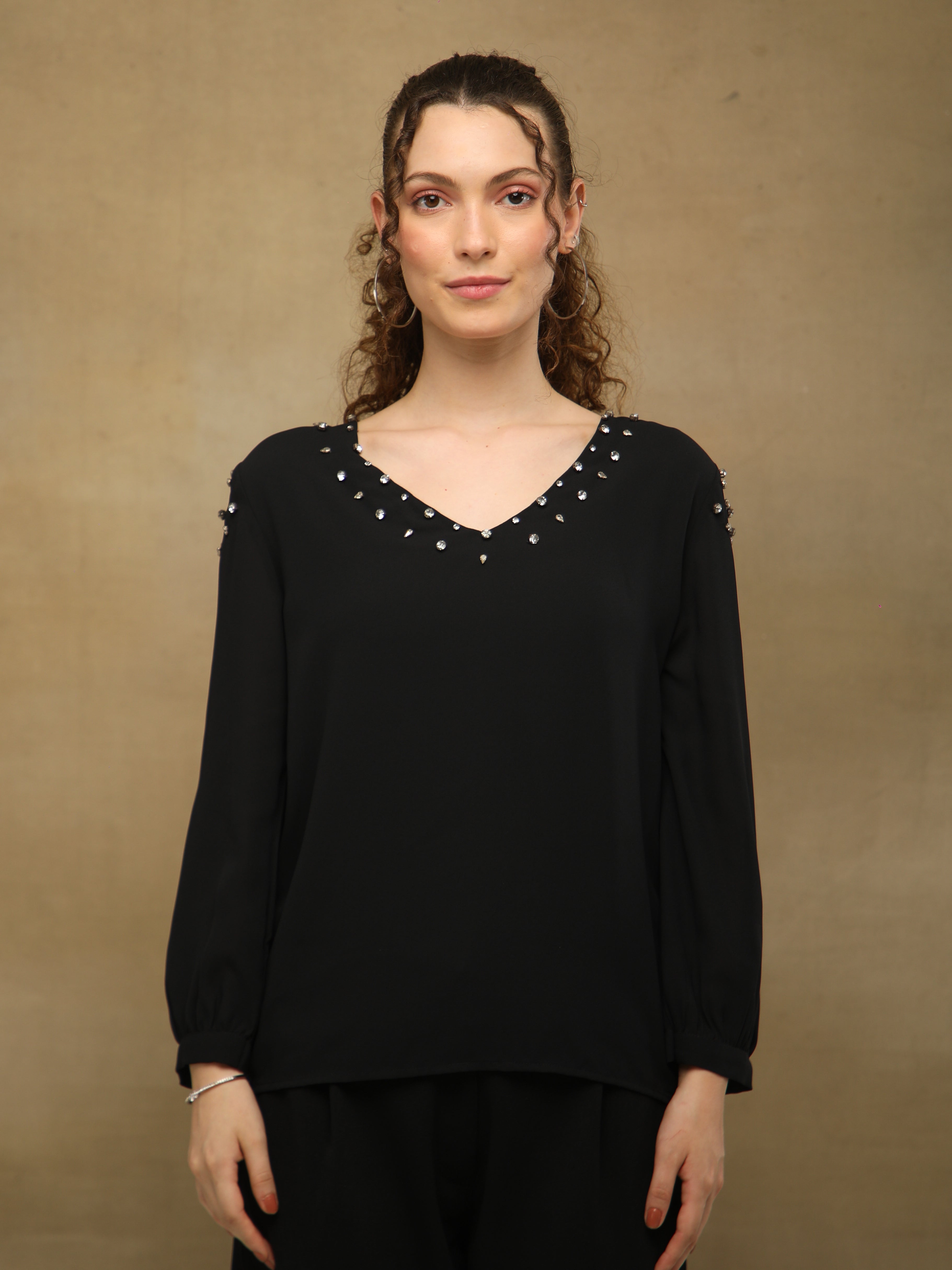 Rhinestone Georgette Black Top