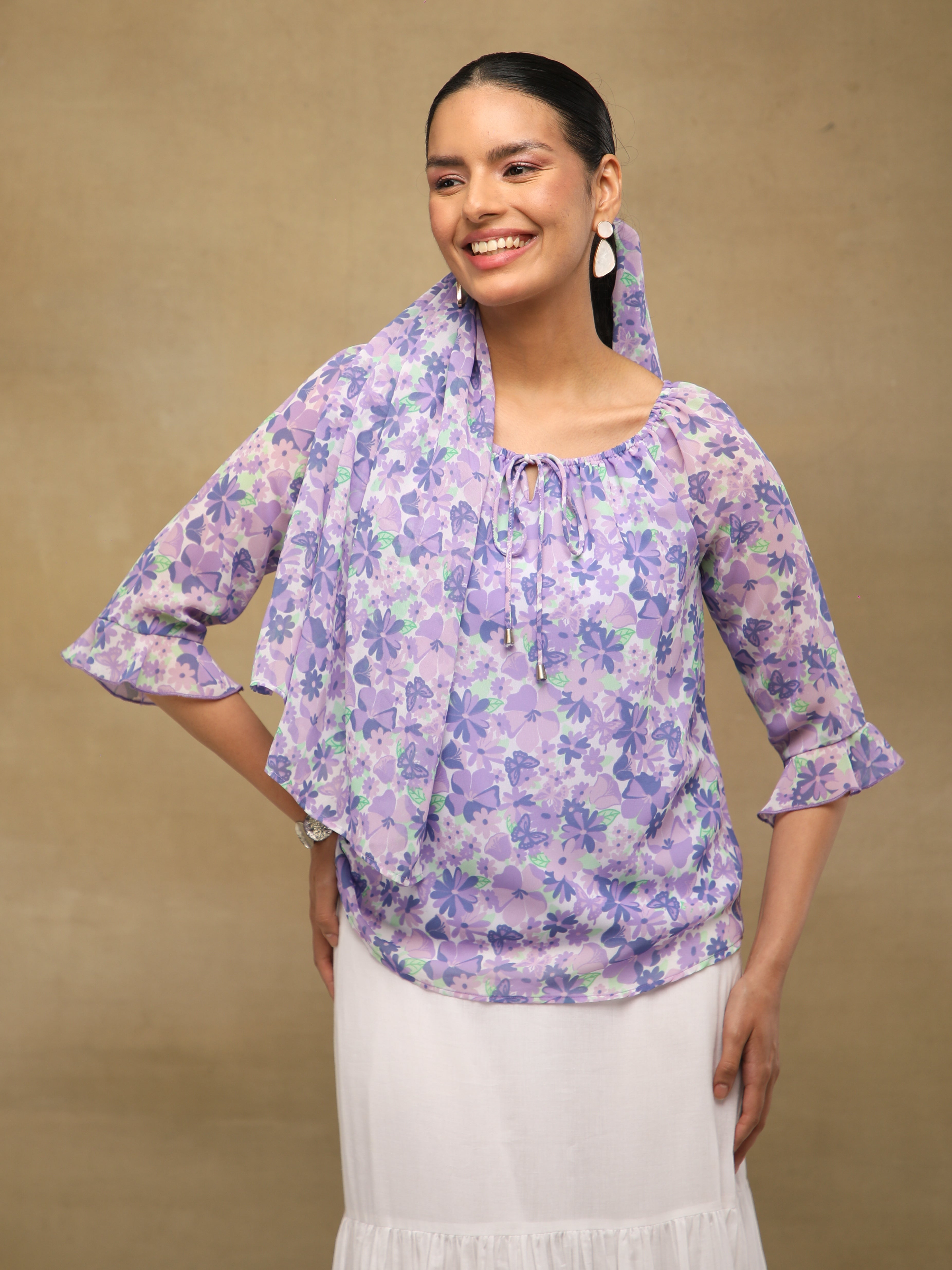 Lilac Floral Tie-Up Top