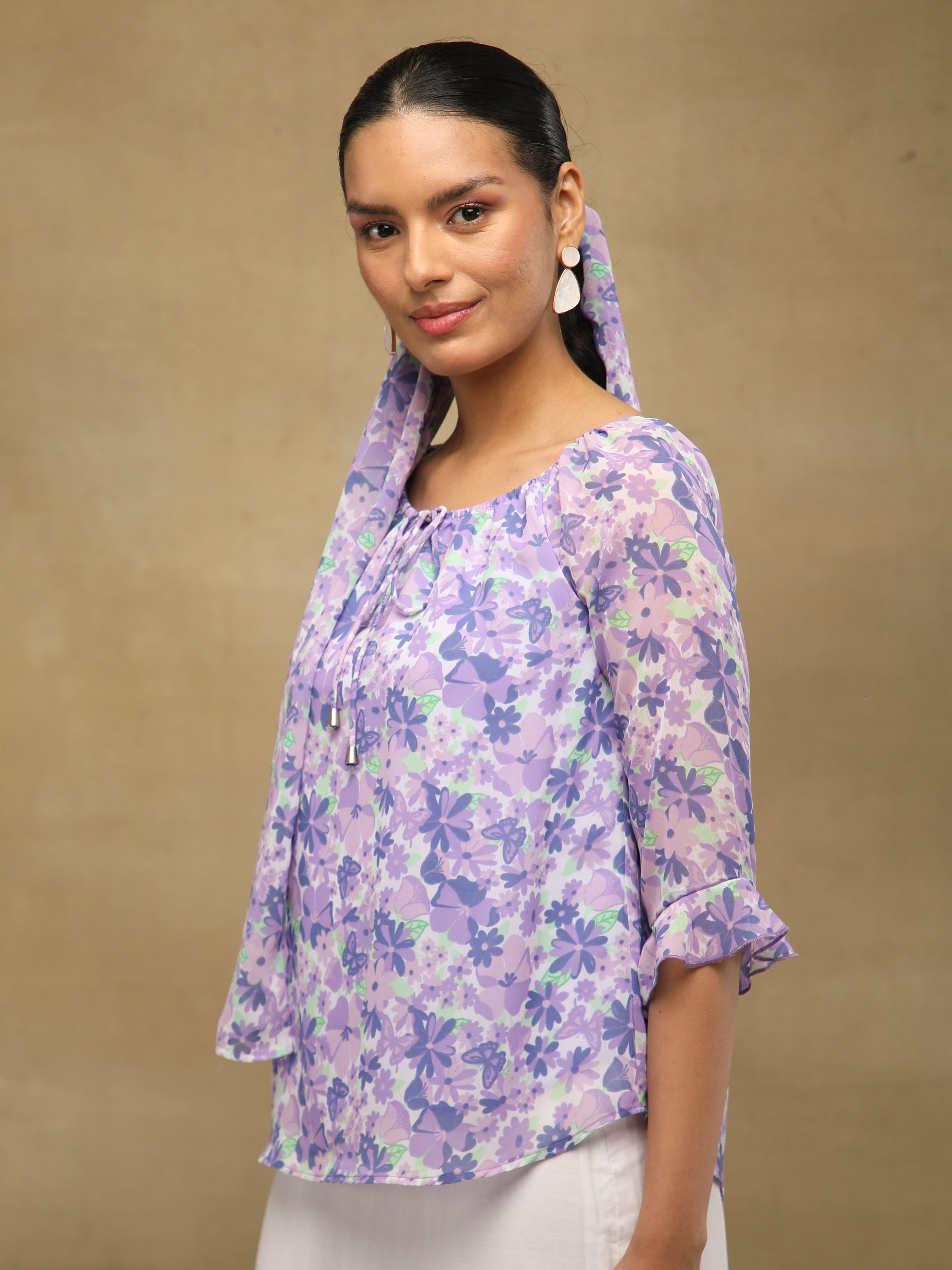 Lilac Floral Tie-Up Top