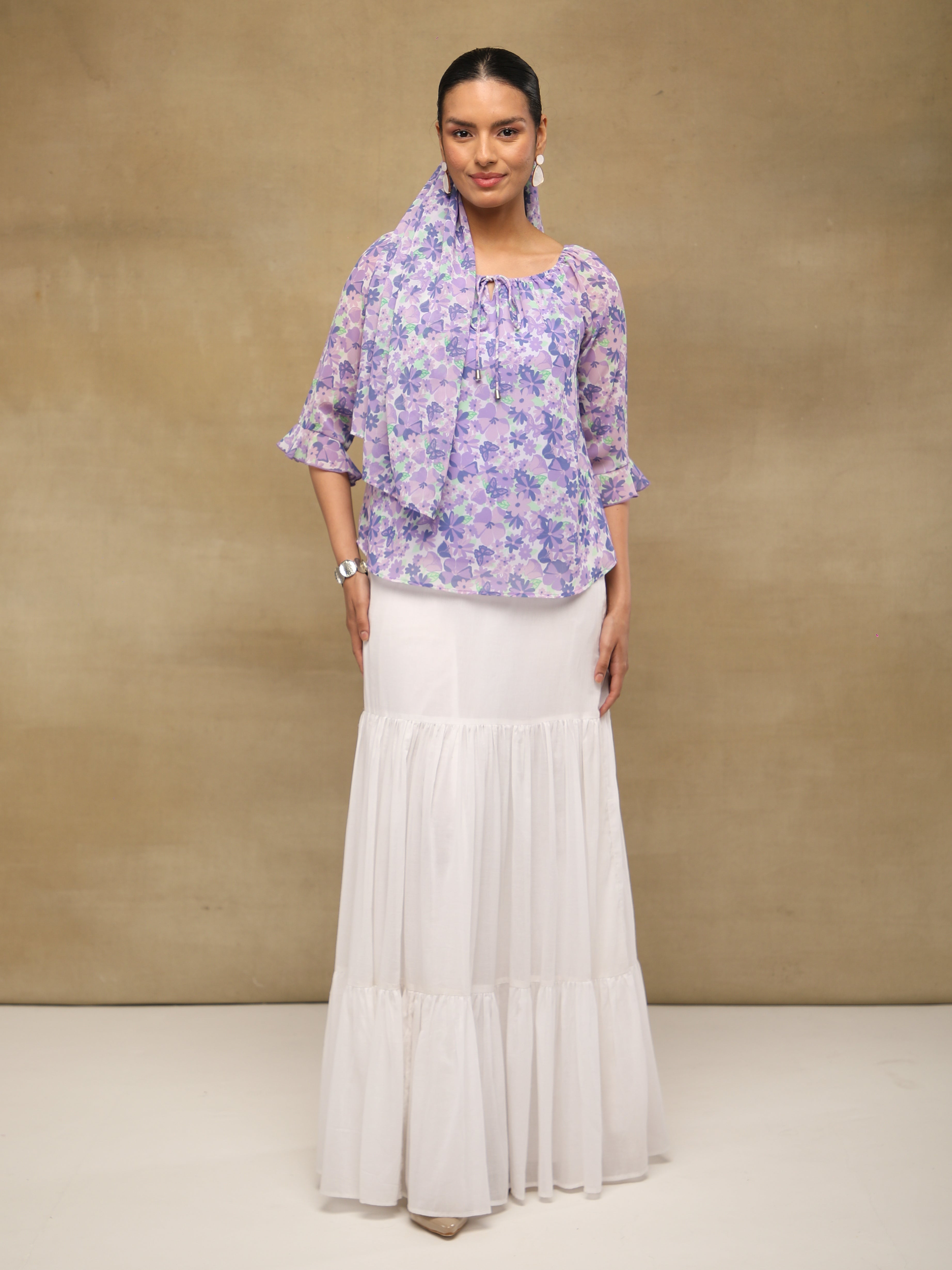 Lilac Floral Tie-Up Top