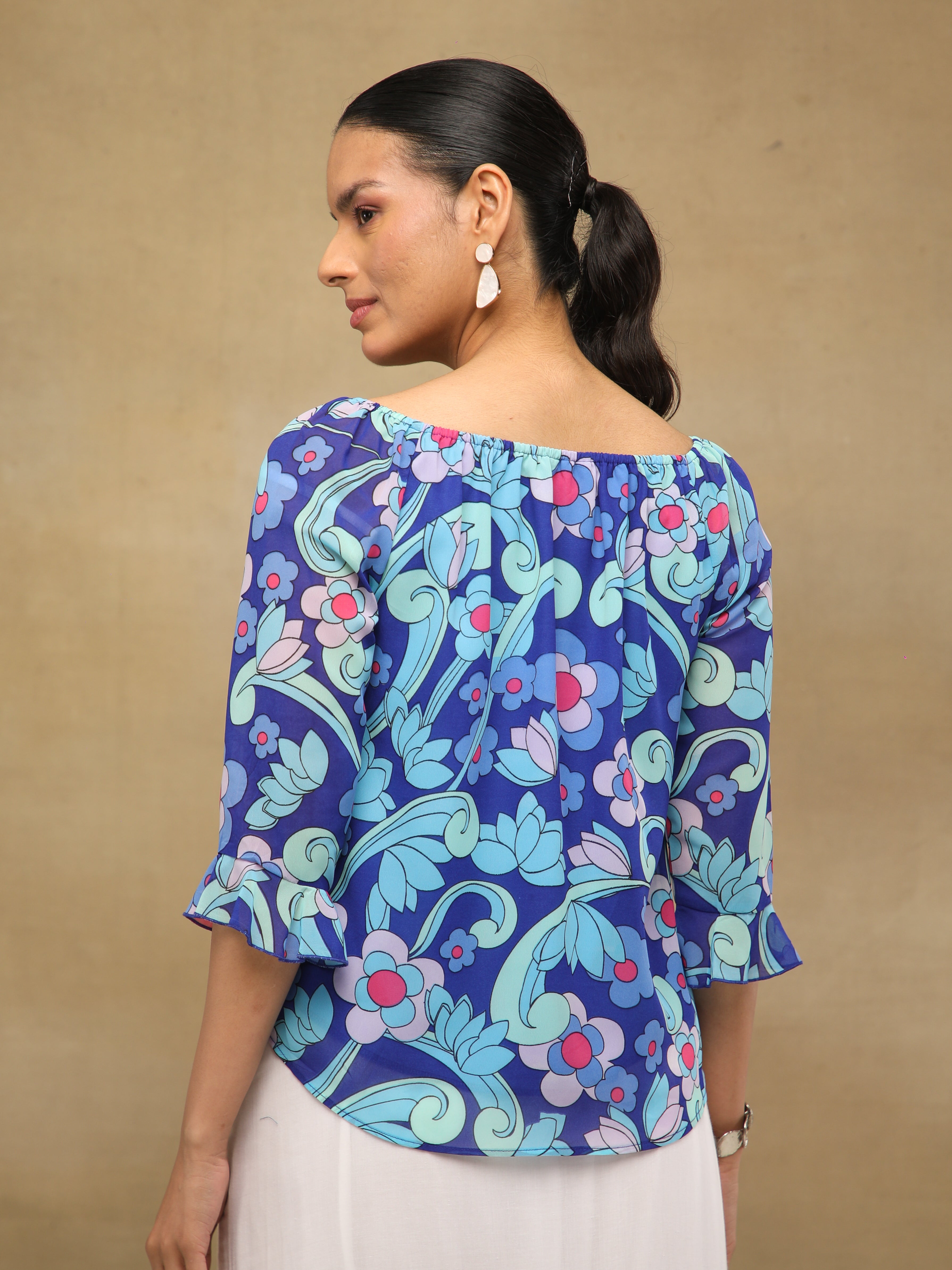 Cobalt Floral Tie-Up Top