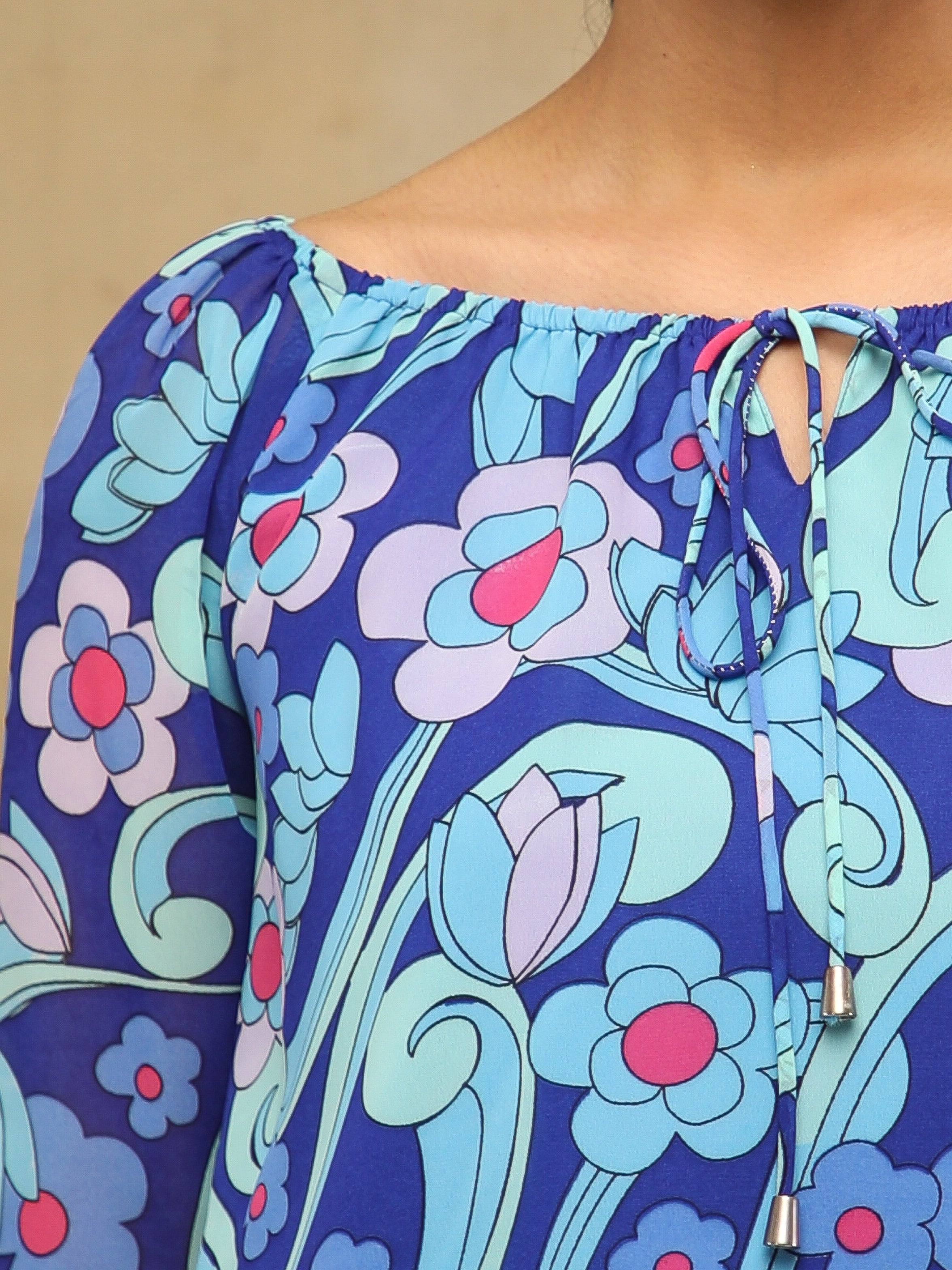Cobalt Floral Tie-Up Top