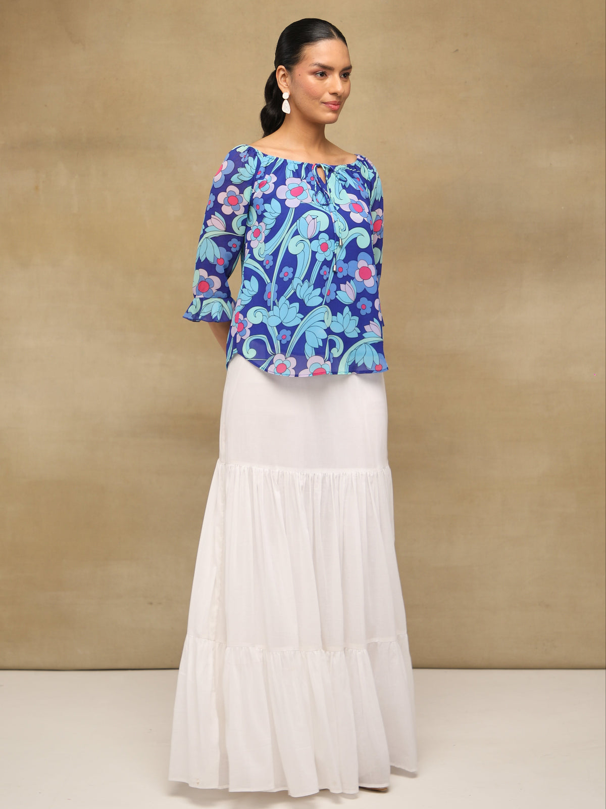 Cobalt Floral Tie-Up Top
