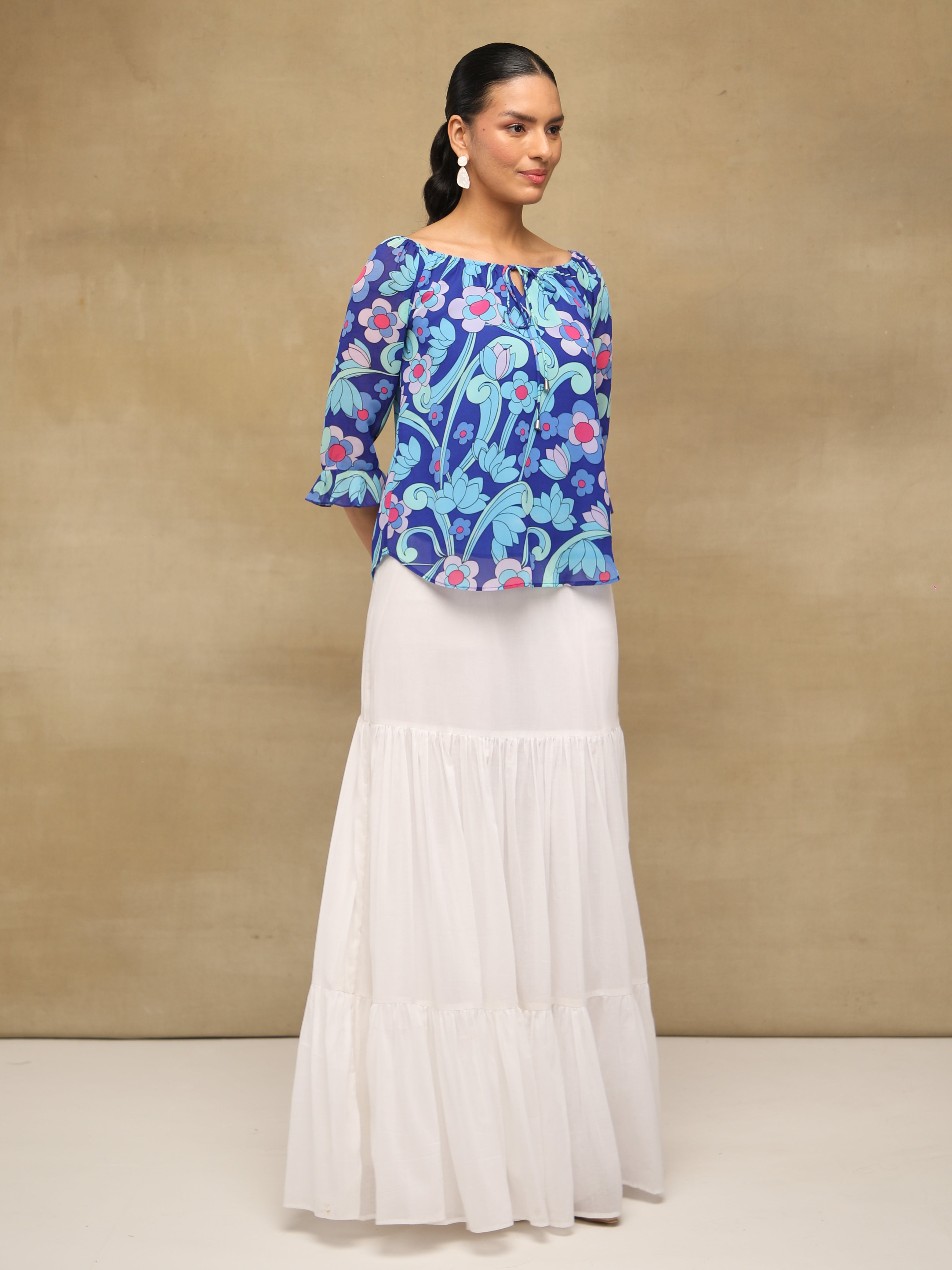 Cobalt Floral Tie-Up Top