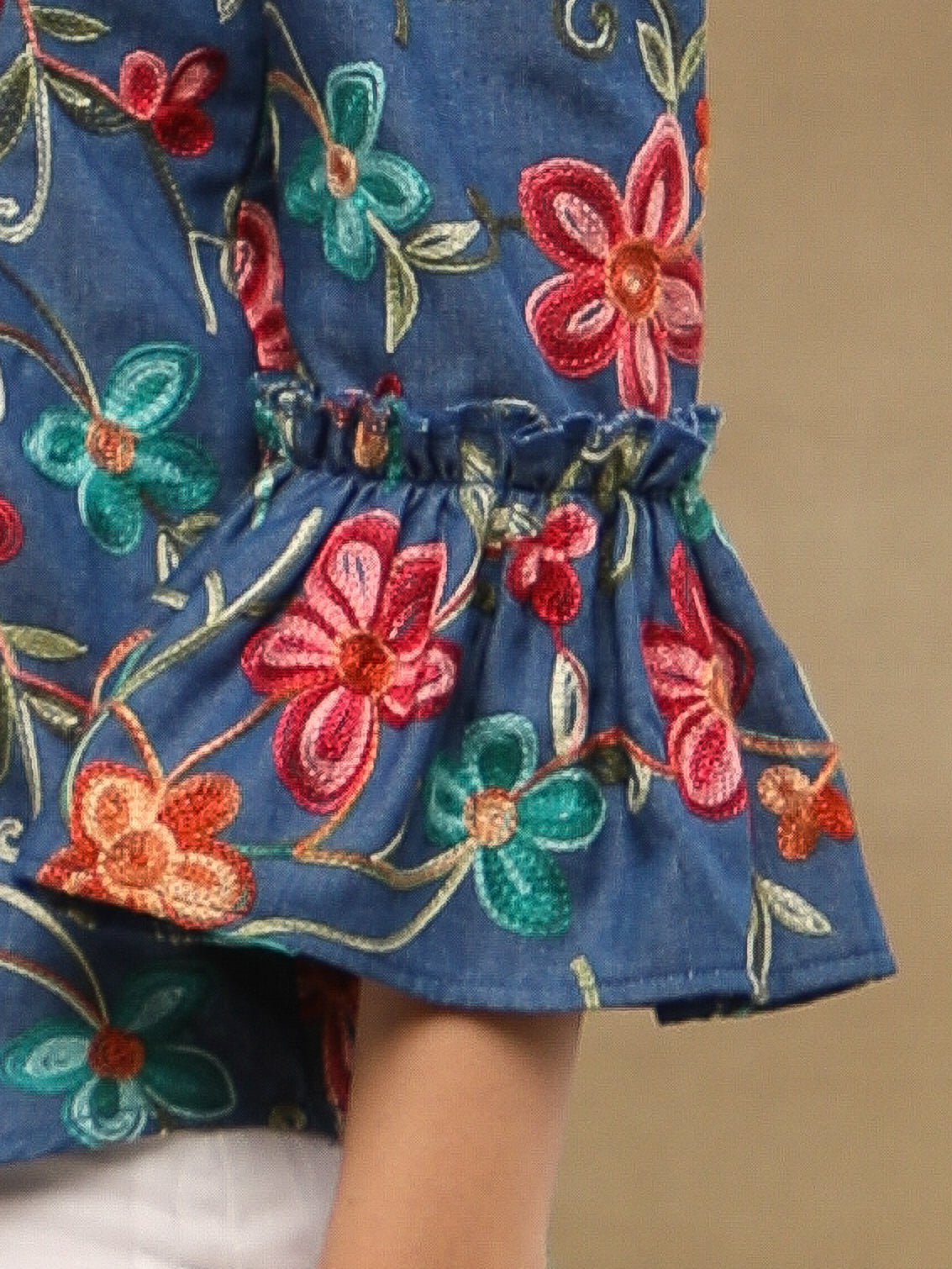 Indigo Embroidered Off-Shoulder Top