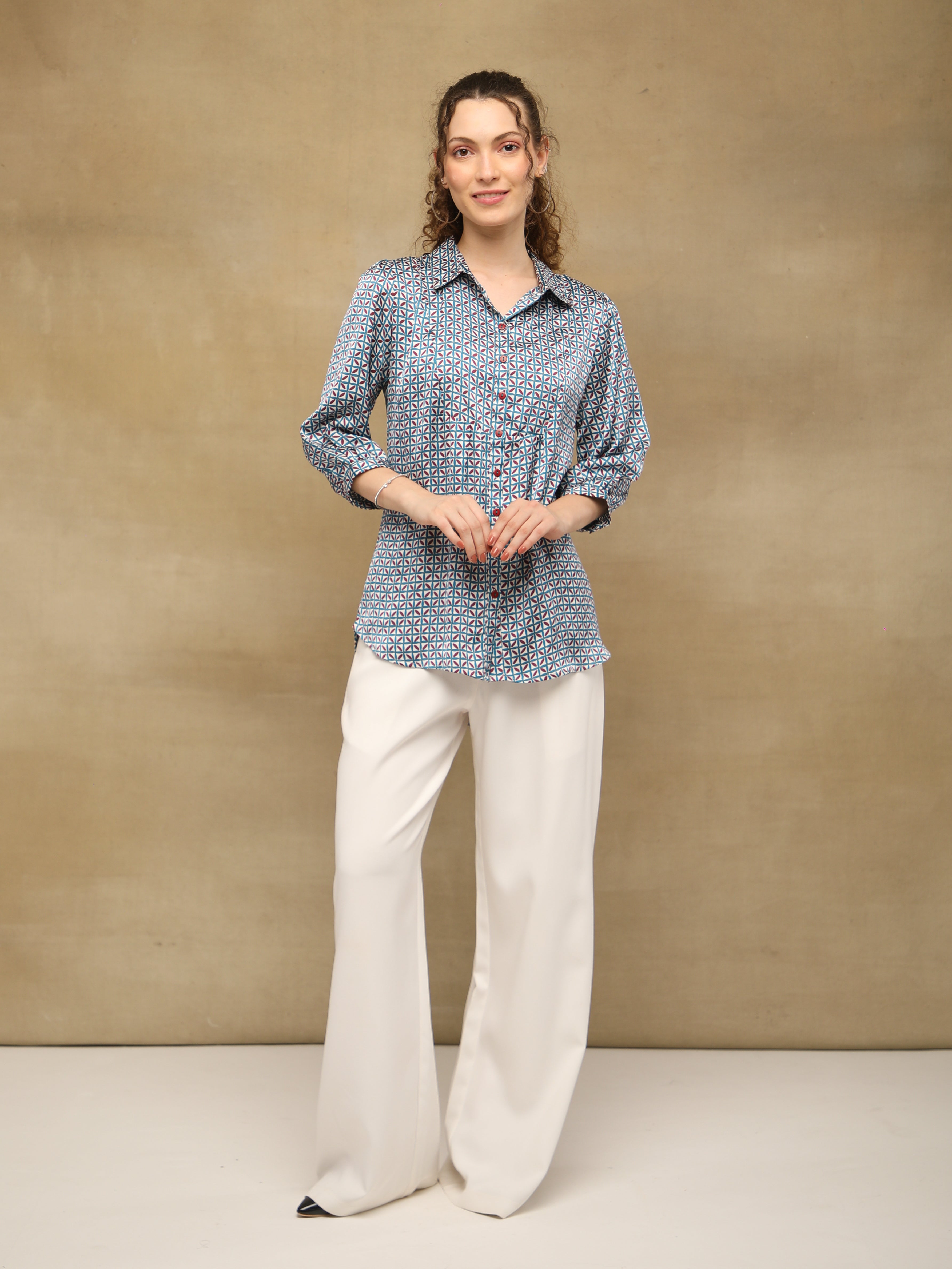 Mosaic Print Satin Shirt