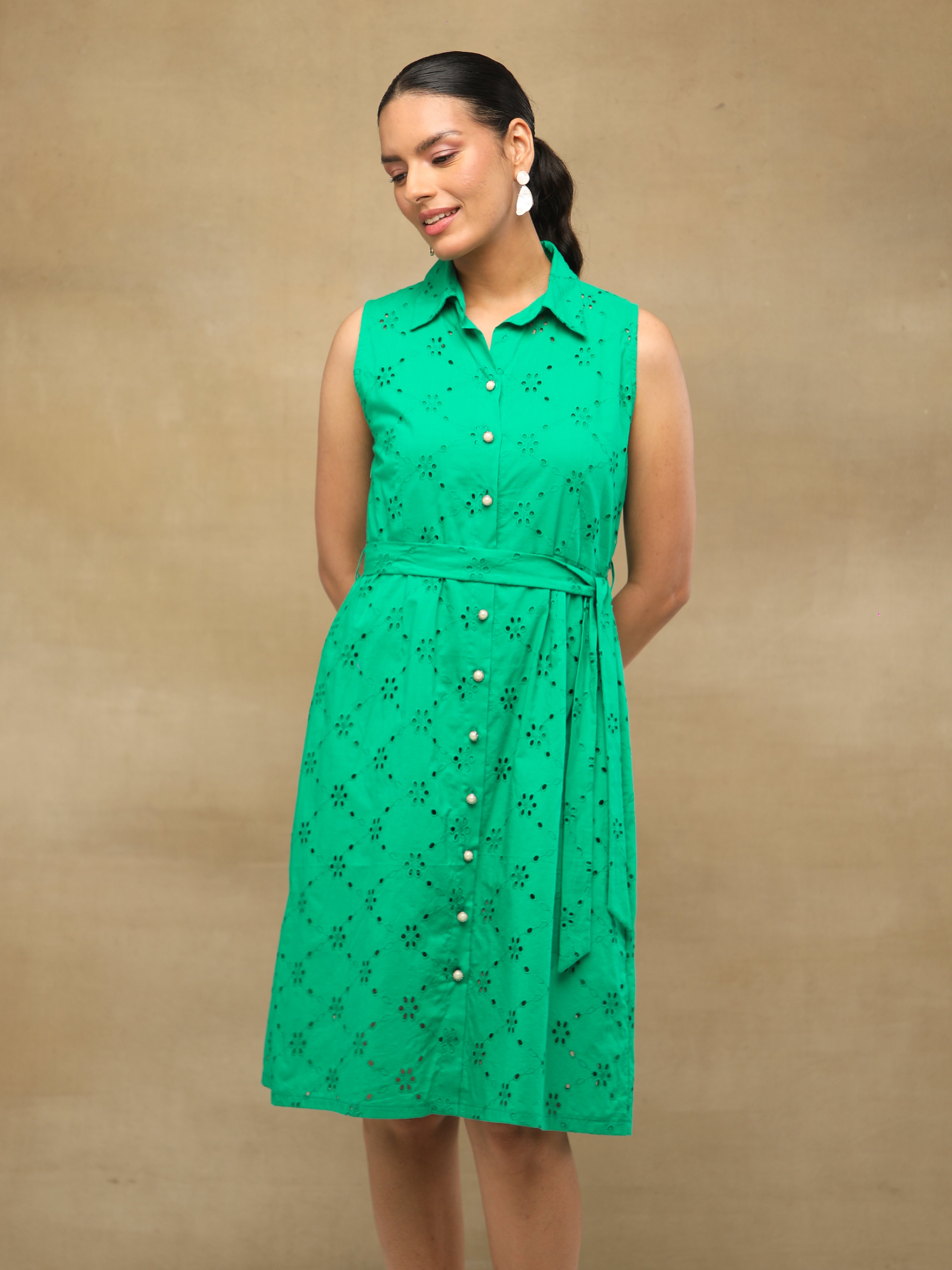 Emerald Schiffli Shirt Dress