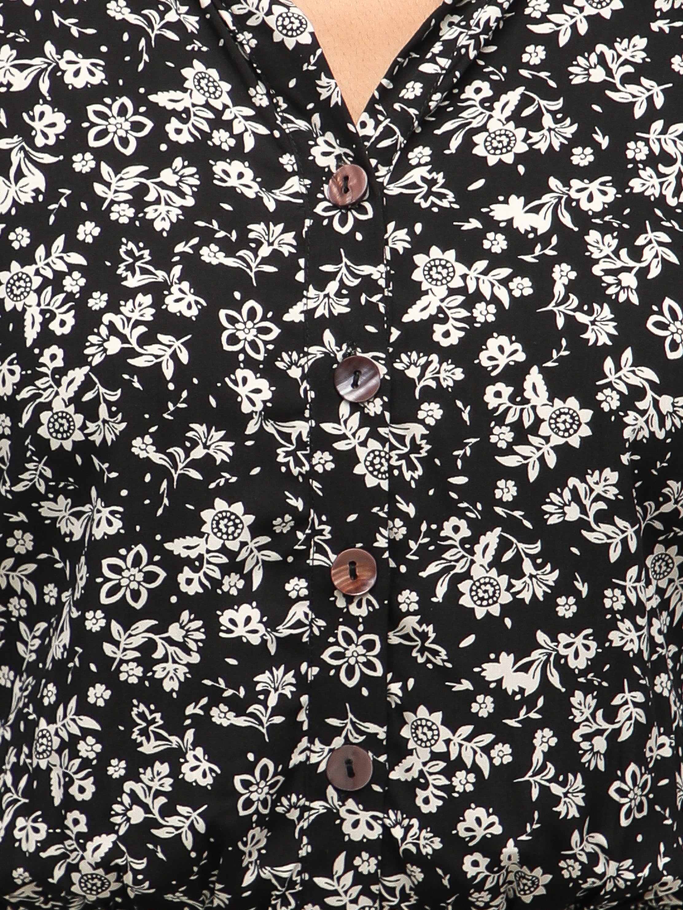 Monochrome Floral Shirt Midi Dress